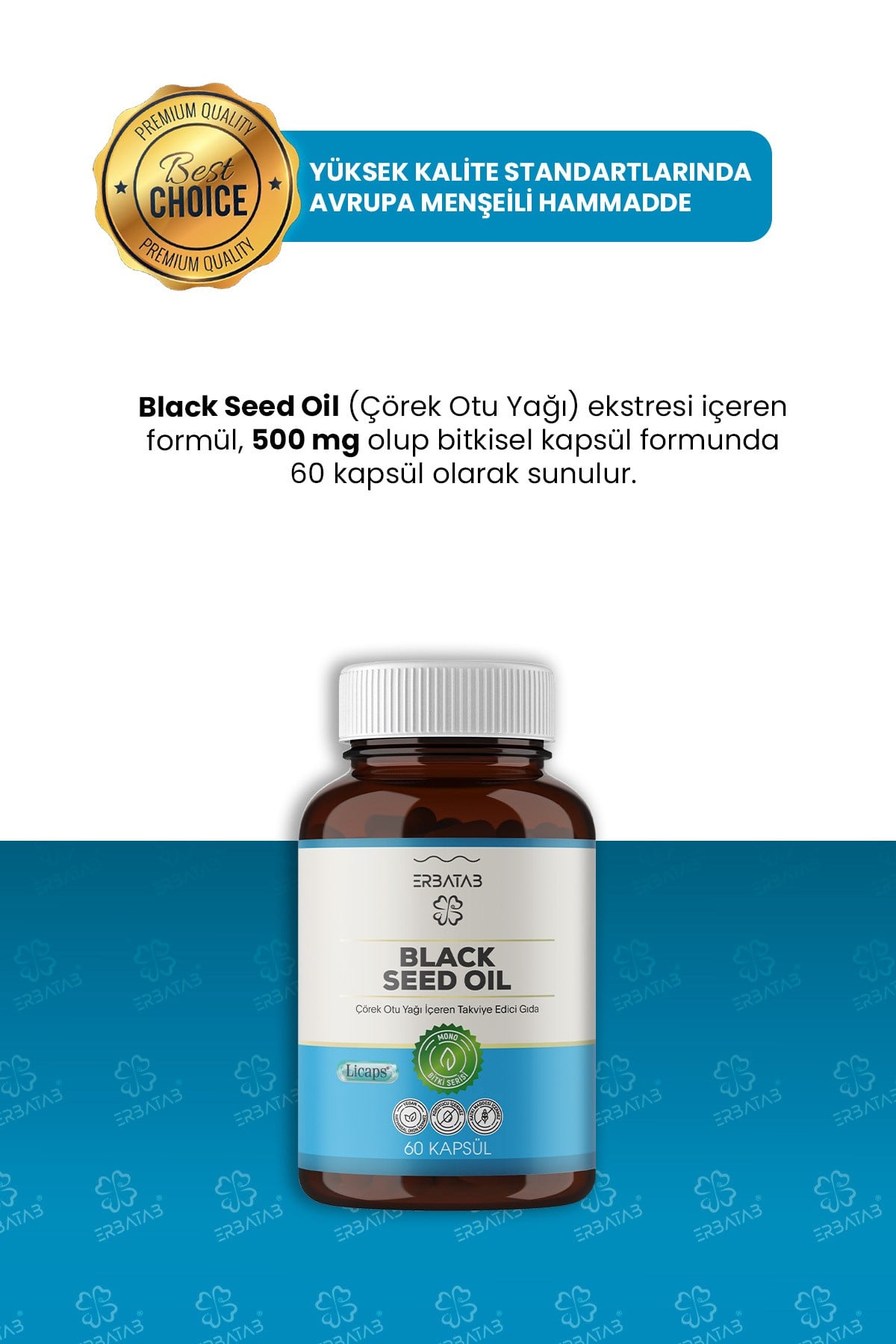 Erbatab Çörek Otu Yağı Black Seed Oil 60 Kapsül Li caps®