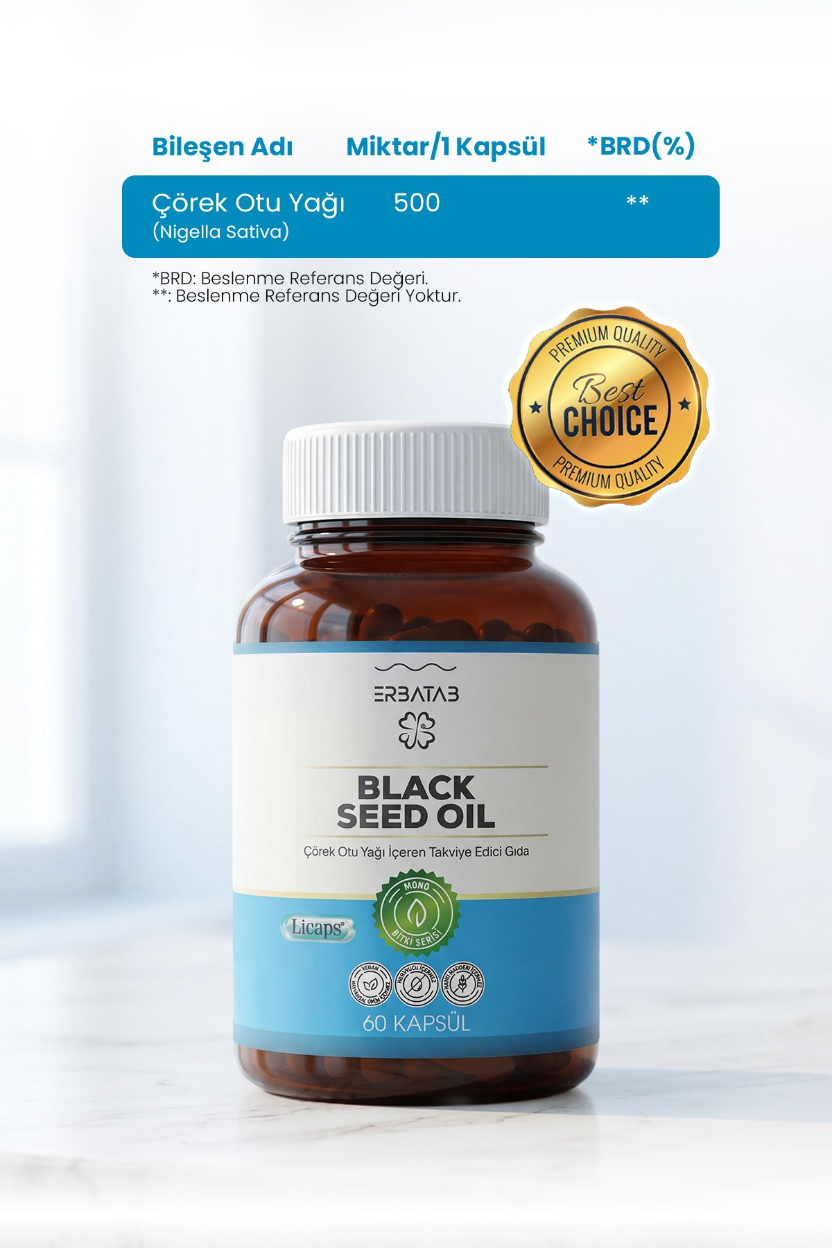 Erbatab Çörek Otu Yağı Black Seed Oil 60 Kapsül Li caps®