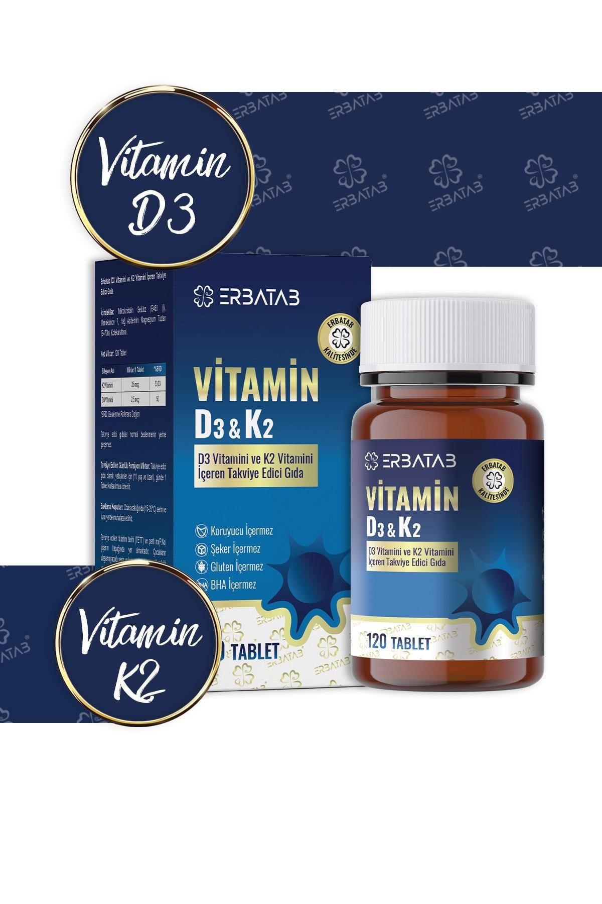 Erbatab D3 Vitamini ve K2 Vitamini İçeren Takviye Edici Gıda