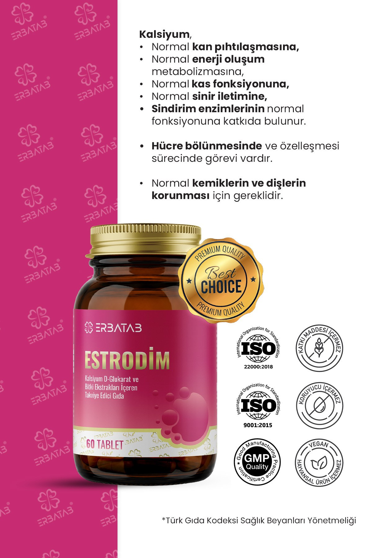 Erbatab Estrodim | 100 mg DIM | Kalsiyum D-Glukarat | Savoy Lahanası | Japon Poligonu | 60 Tablet