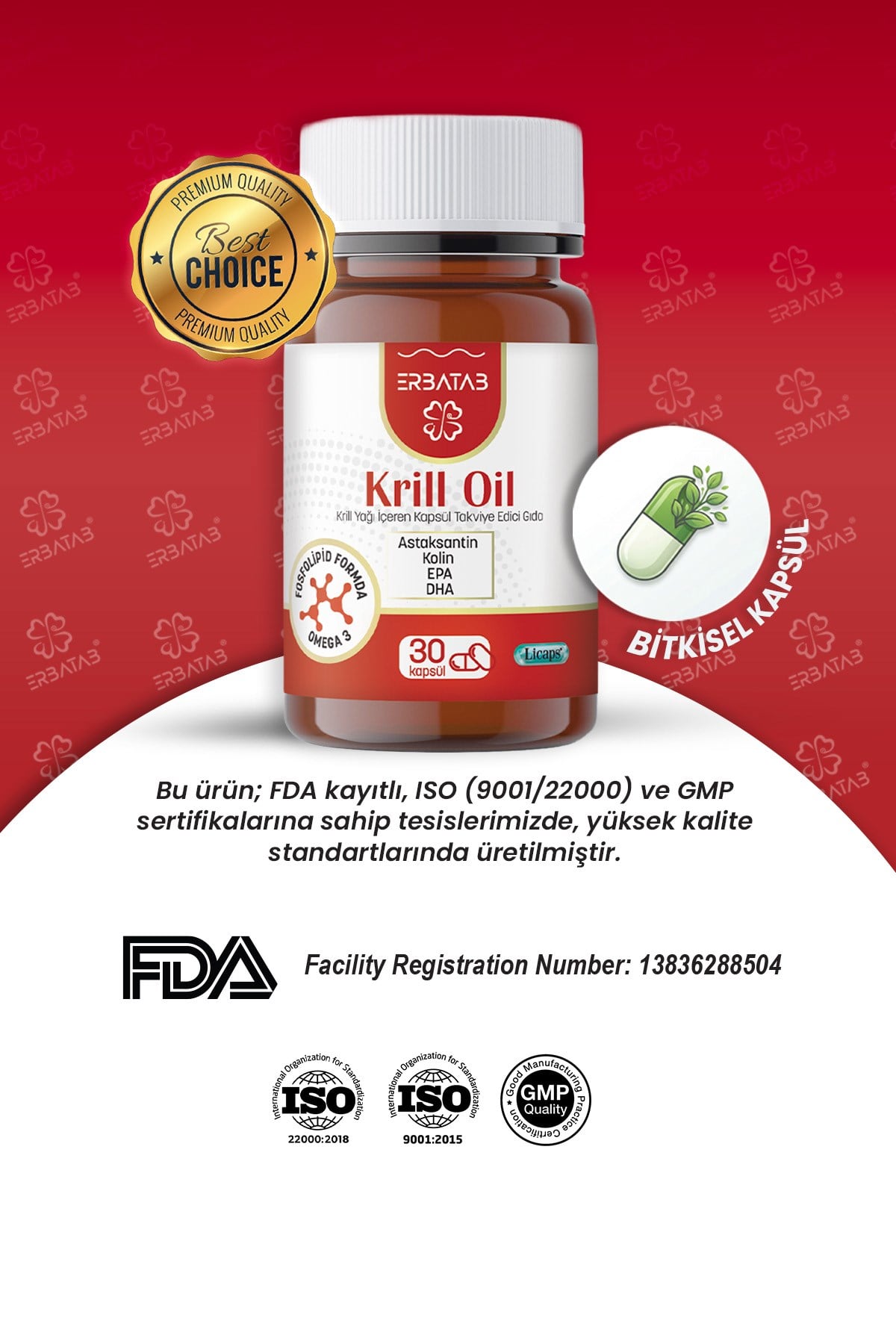 Erbatab Krill Oil 500 mg 30 Kapsül 