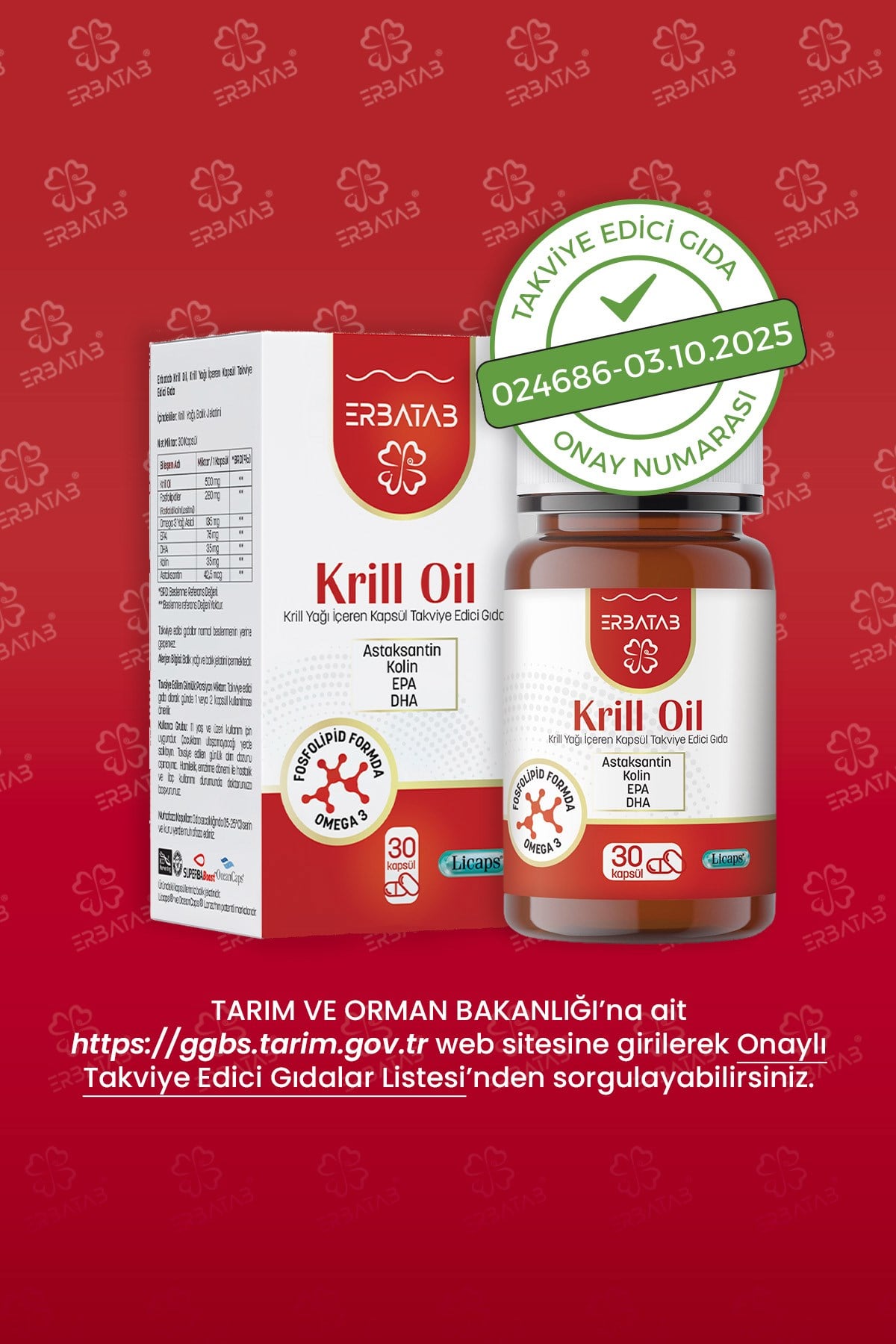 Erbatab Krill Oil 500 mg 30 Kapsül 