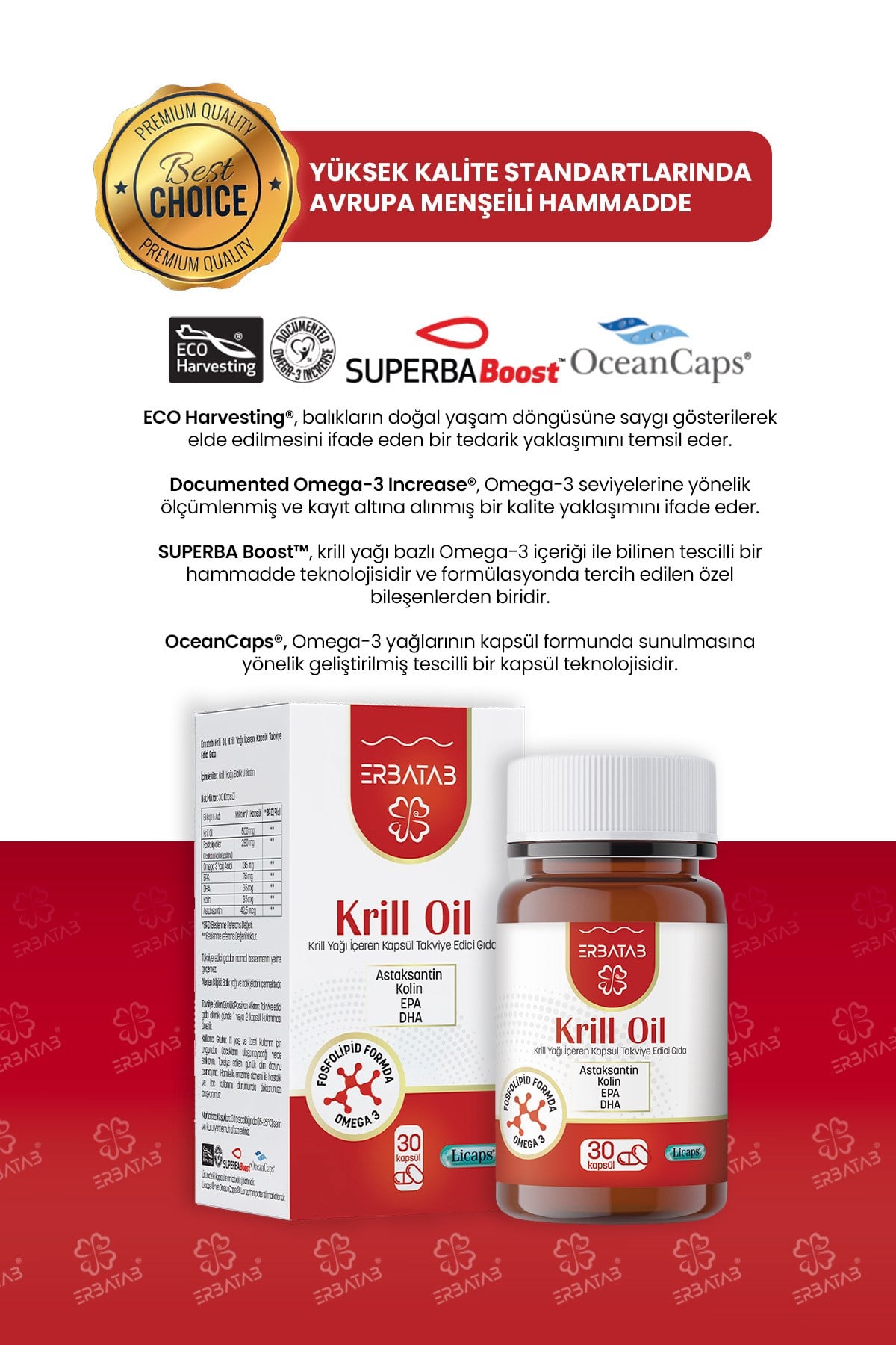 Erbatab Krill Oil 500 mg 30 Kapsül 