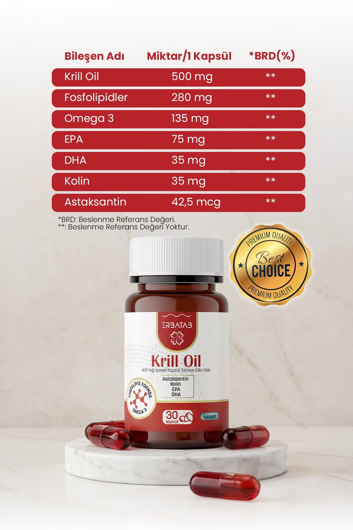 Erbatab Krill Oil 500 mg 30 Kapsül 