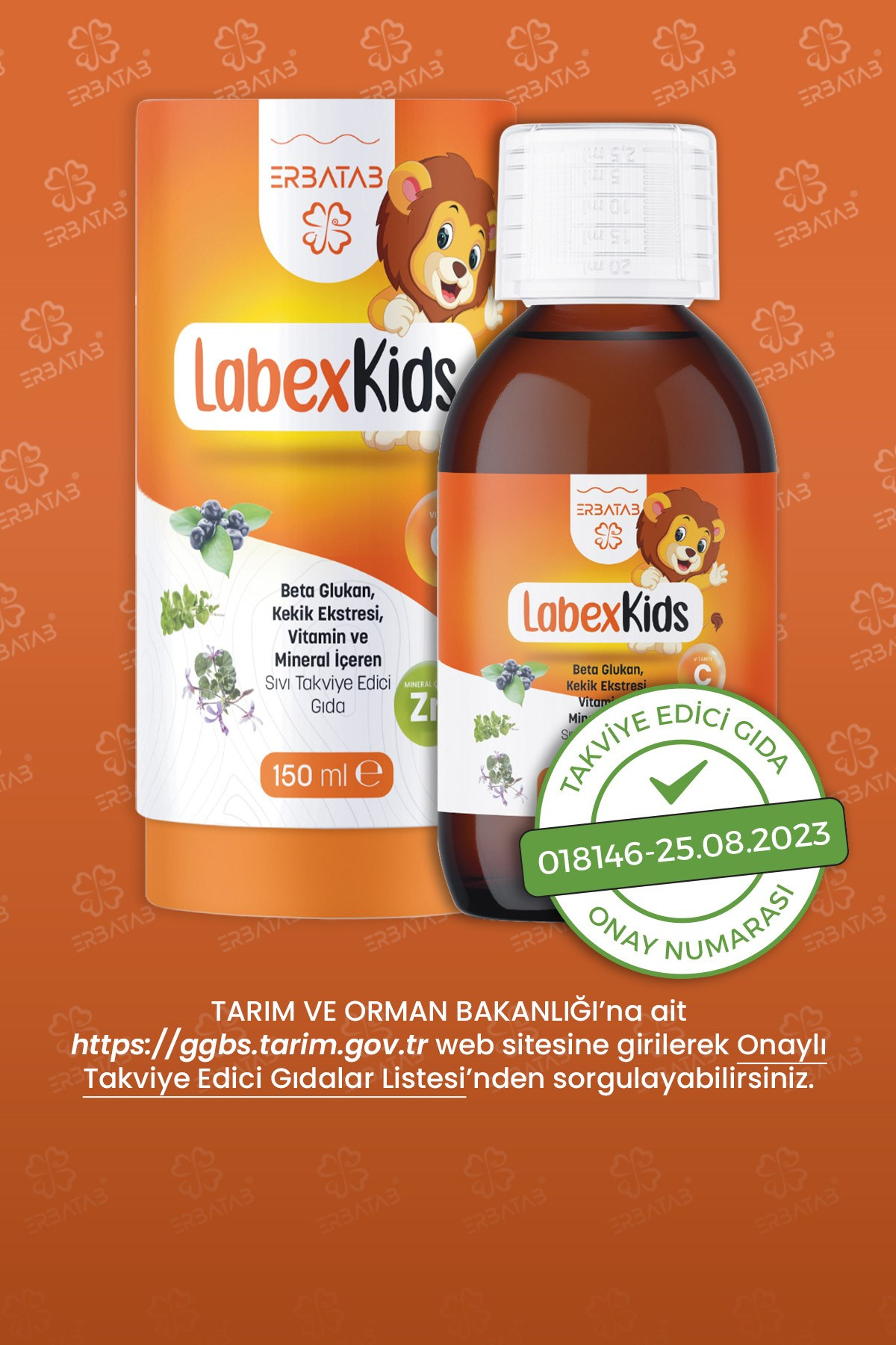 Erbatab Labex Kids Çinko Kekik Beta Glukan Karamür ver Çocuk Multivitamin Şurup 150 ML