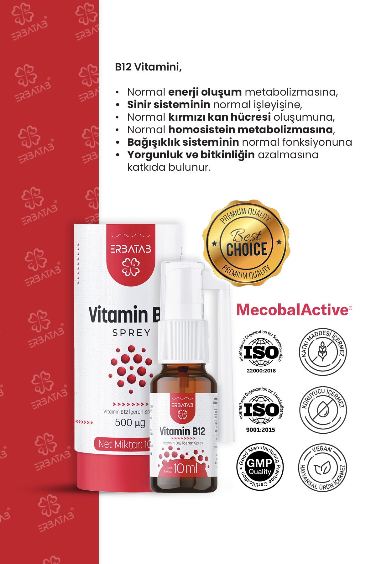 Erbatab Metilkobalamin B12 Sprey 10 ml 