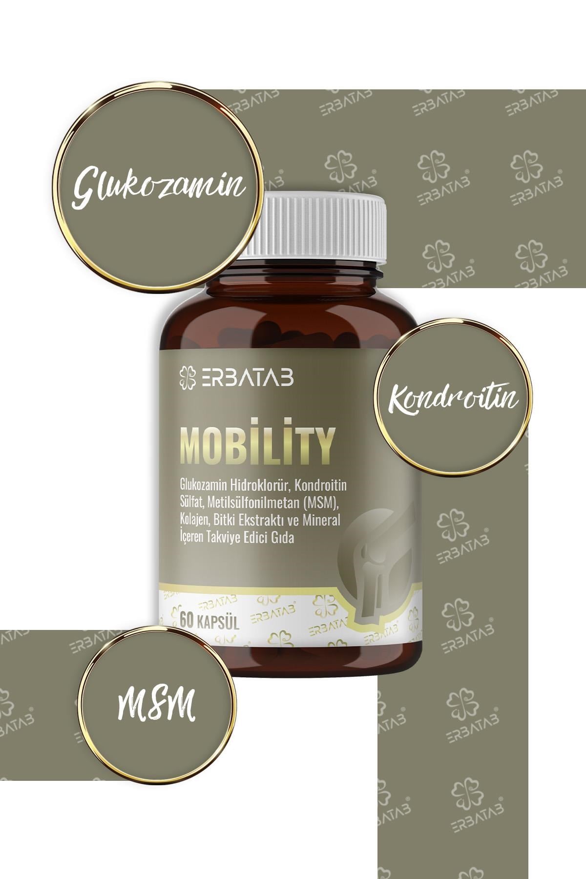 ERBATAB Mobility – Glukozamin, Kondroitin MSM, Kolajen, Boswellia ve Mineral İçeren Takviye Edici Gıda – 60 Kapsül