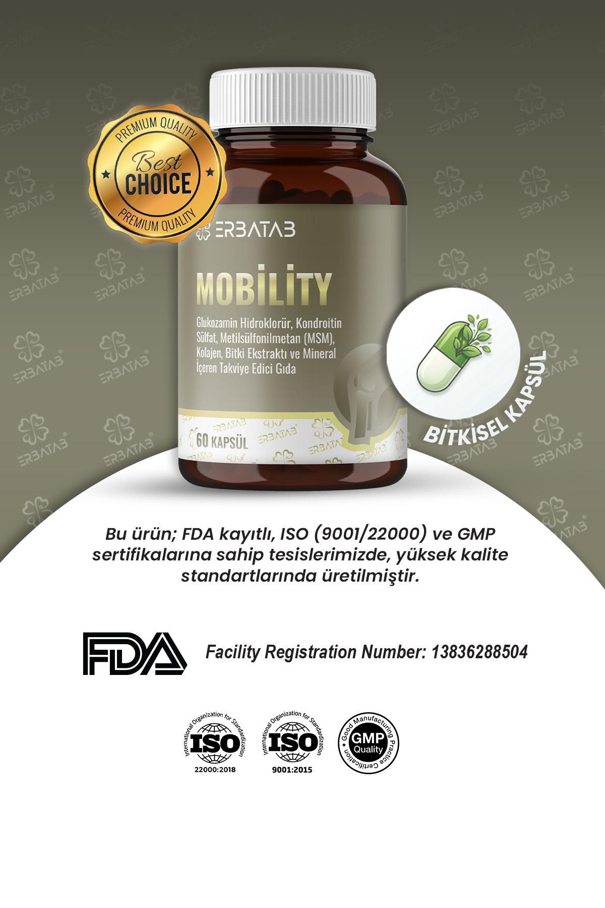ERBATAB Mobility – Glukozamin, Kondroitin MSM, Kolajen, Boswellia ve Mineral İçeren Takviye Edici Gıda – 60 Kapsül