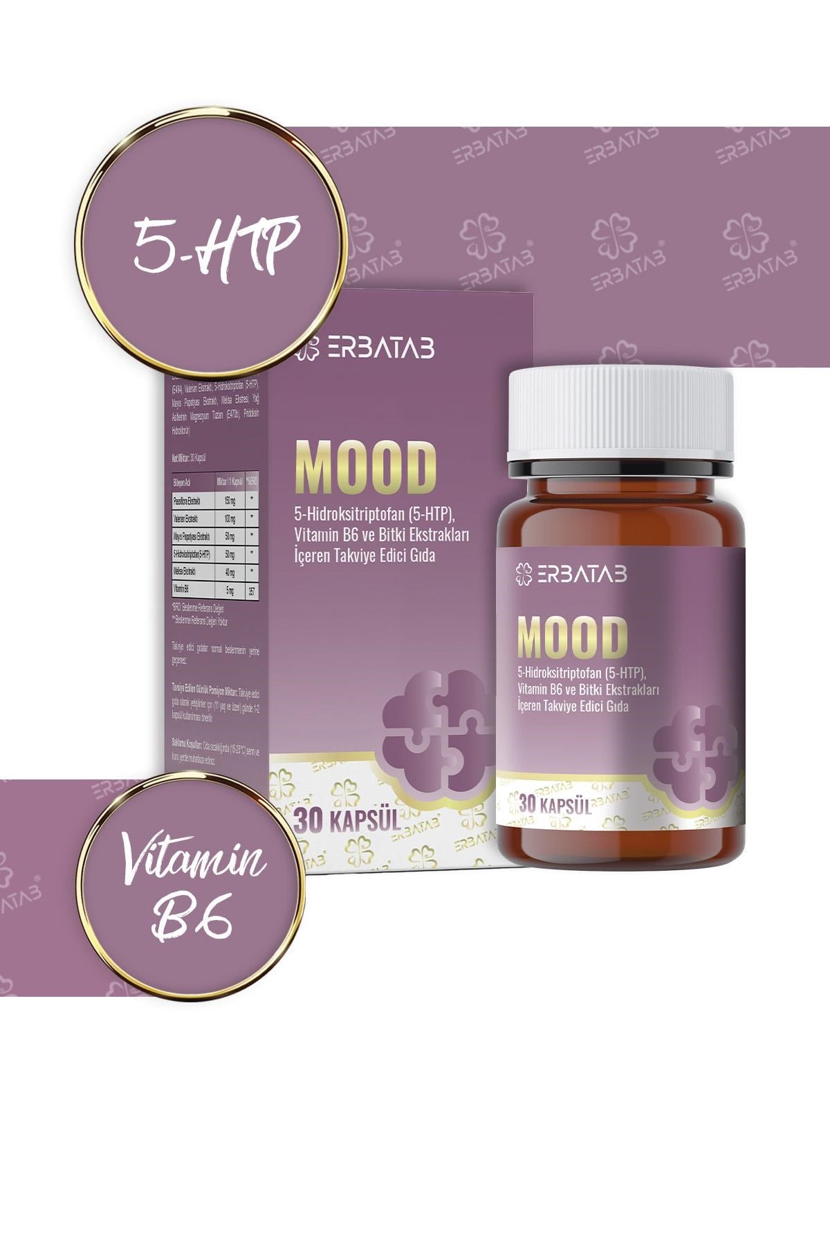 Erbatab Mood 5-HTP 30 Kapsül Passiflora, Valerian ve Melisa Ekstraktları İçeren Takviye Edici Gıda