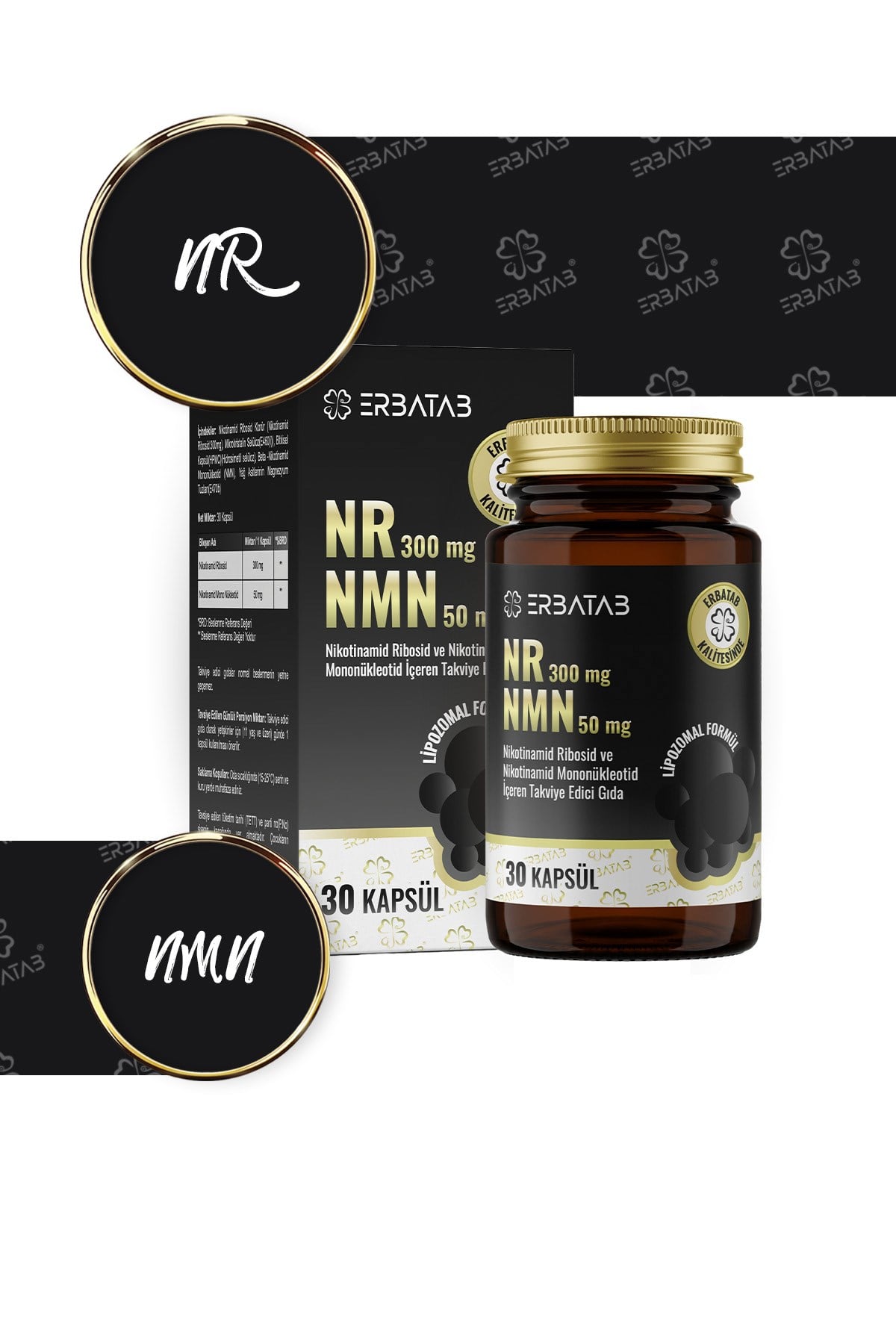 Erbatab NR 300 mg + NMN 50 mg Lipozomal Formül 30 Kapsül Takviye Edici Gıda