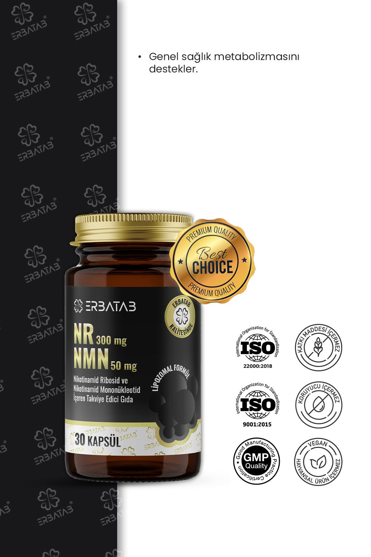 Erbatab NR 300 mg + NMN 50 mg Lipozomal Formül 30 Kapsül Takviye Edici Gıda