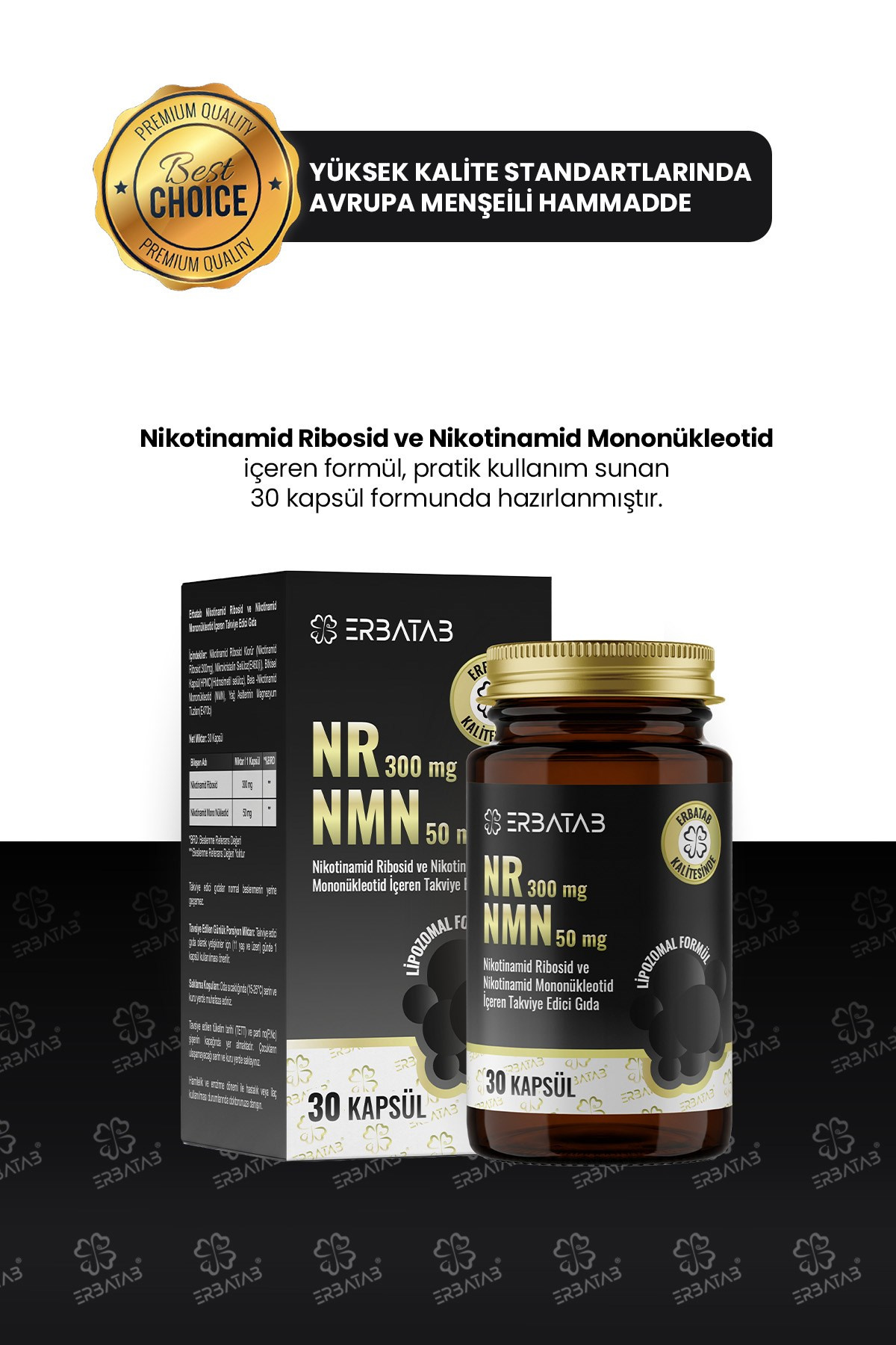 Erbatab NR 300 mg + NMN 50 mg Lipozomal Formül 30 Kapsül Takviye Edici Gıda