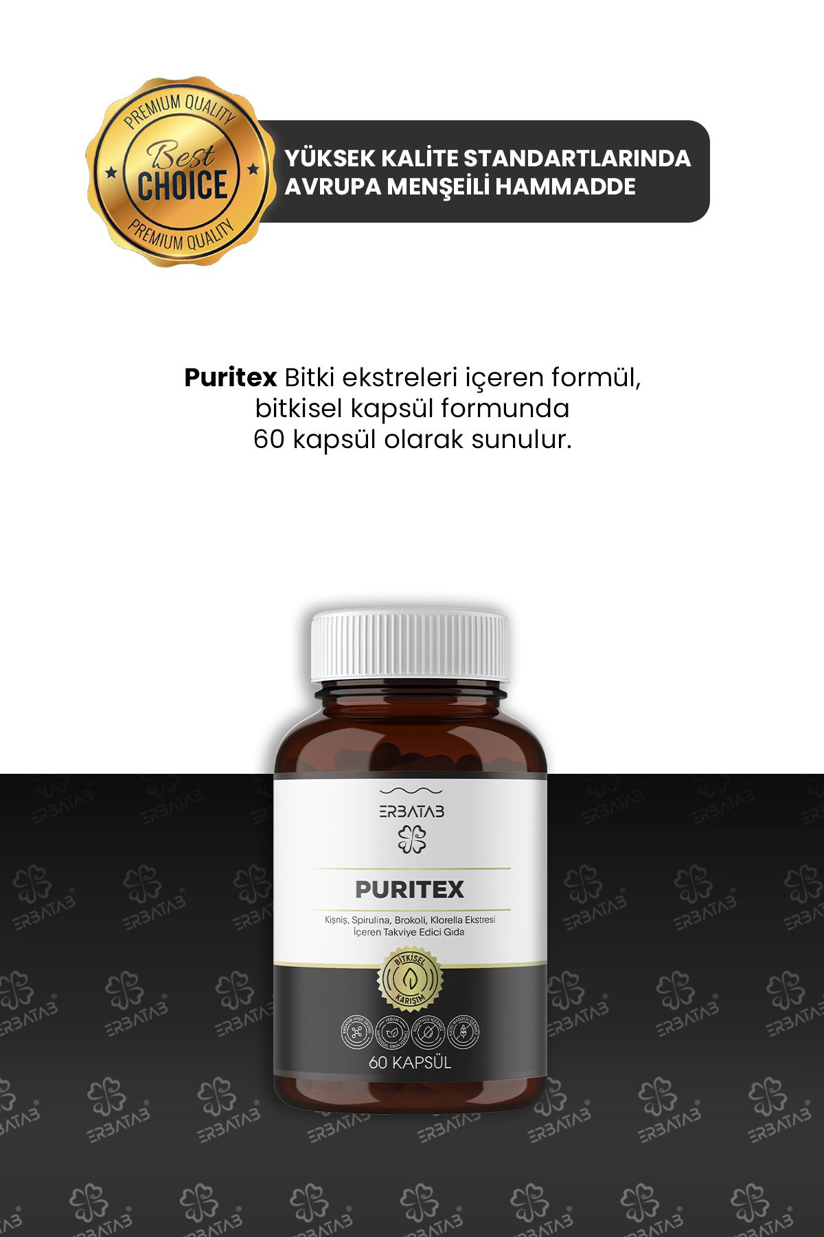 Erbatab Puritex (Kişniş - Spirulina - Brokoli - Kl orella) 60 Kapsül