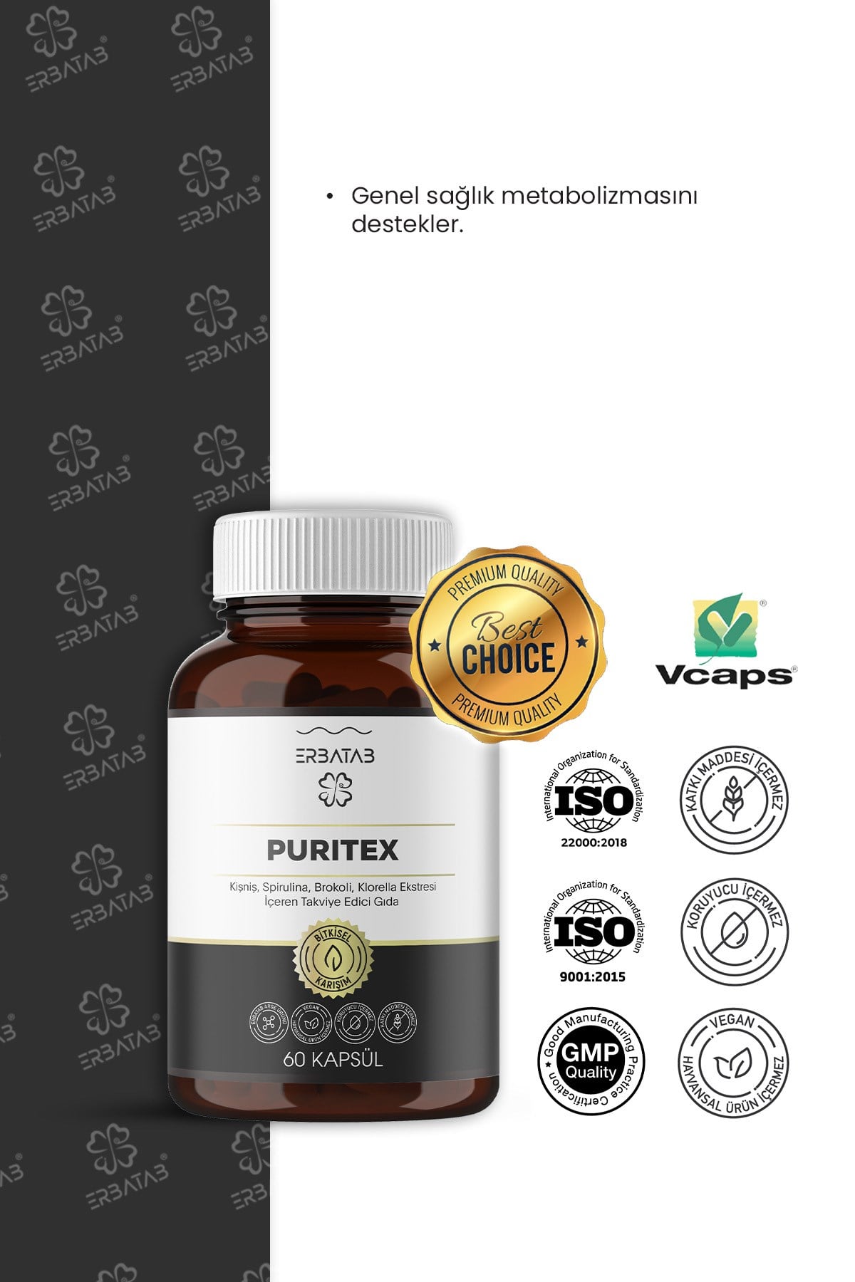 Erbatab Puritex (Kişniş - Spirulina - Brokoli - Kl orella) 60 Kapsül