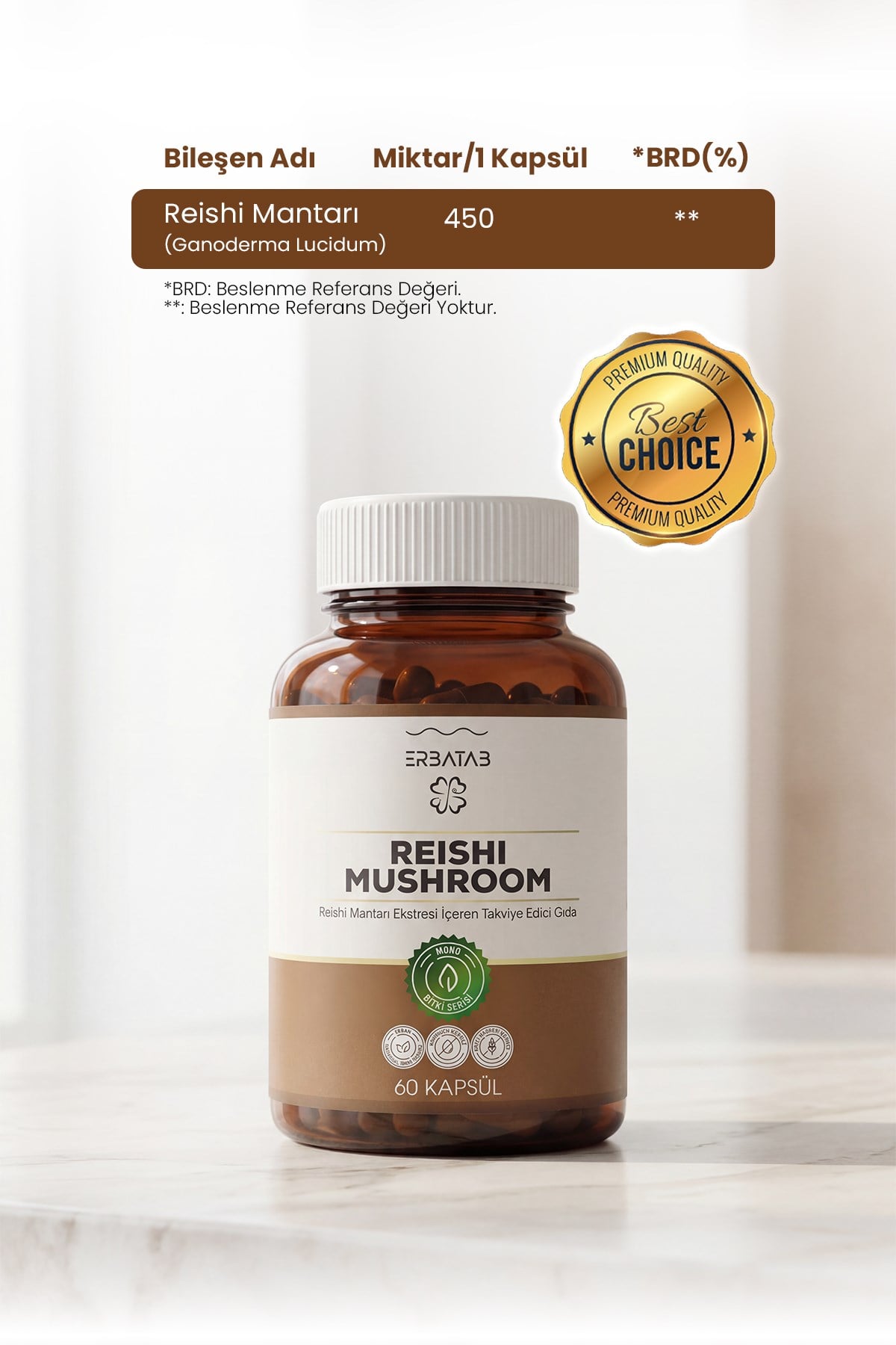 Erbatab Reishi Mantarı Ekstresi 60 Kapsü 