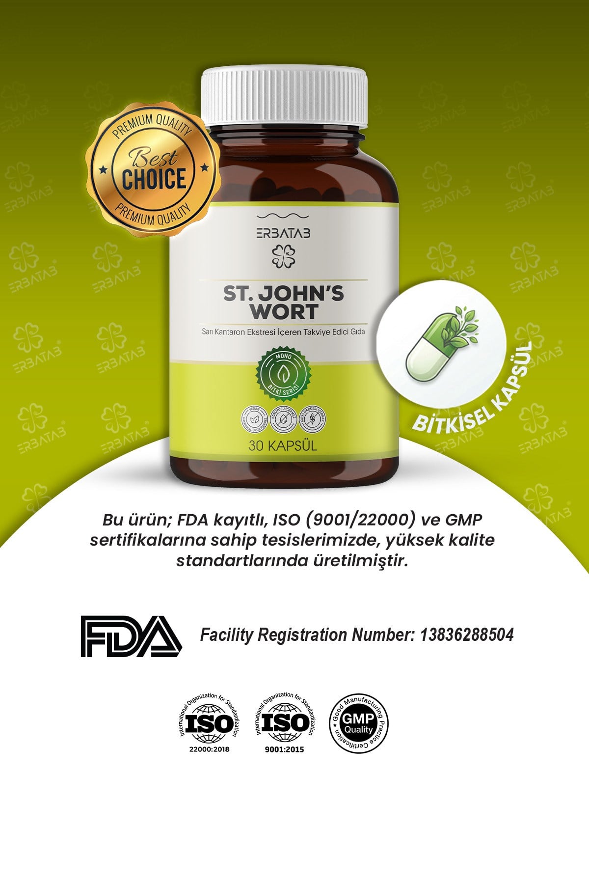 Erbatab Sarı Kantaron Ekstresi ST.John's Wort 30 K apsül