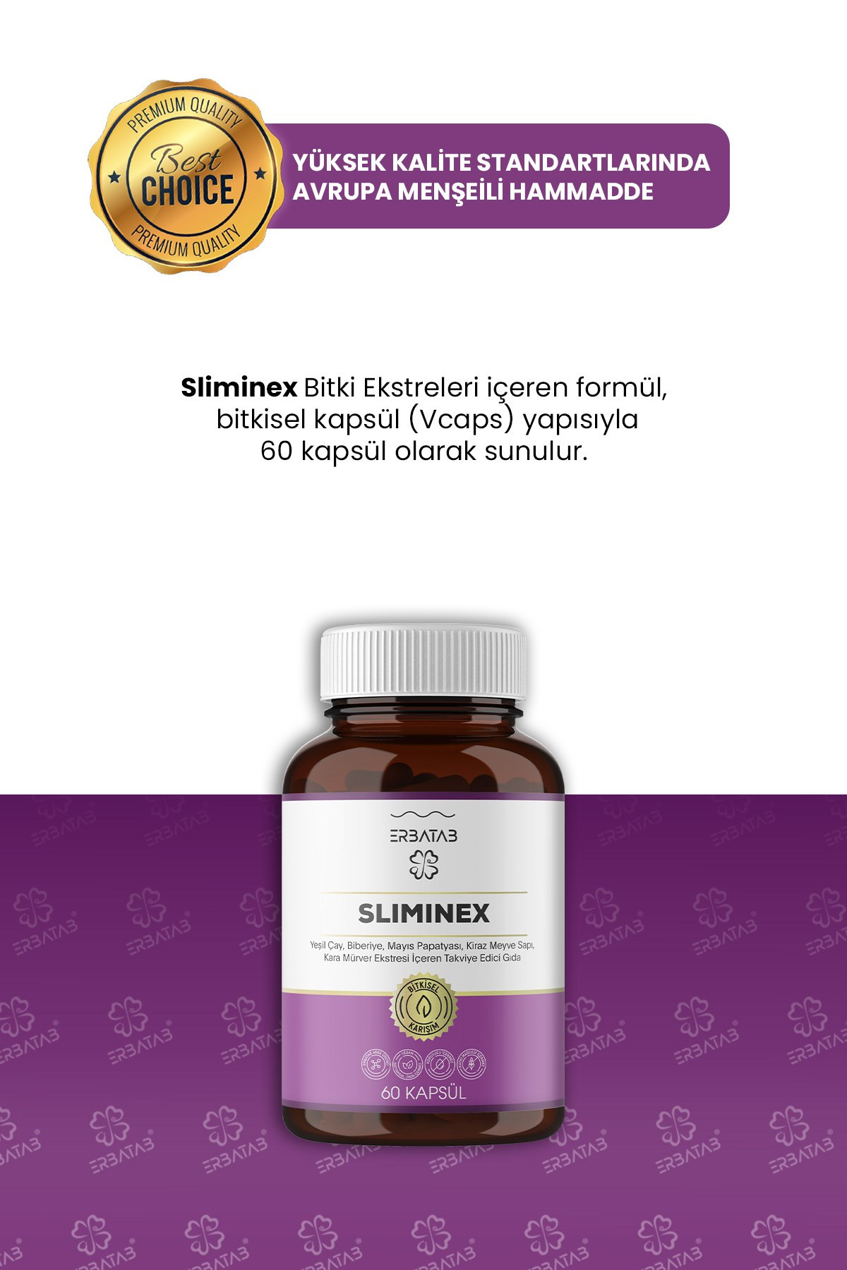 Erbatab Sliminex (Yeşilçay - Biberiye - Mayıs Papa tyası - Kiraz Sapı Ekstresi) 60 Kapsül