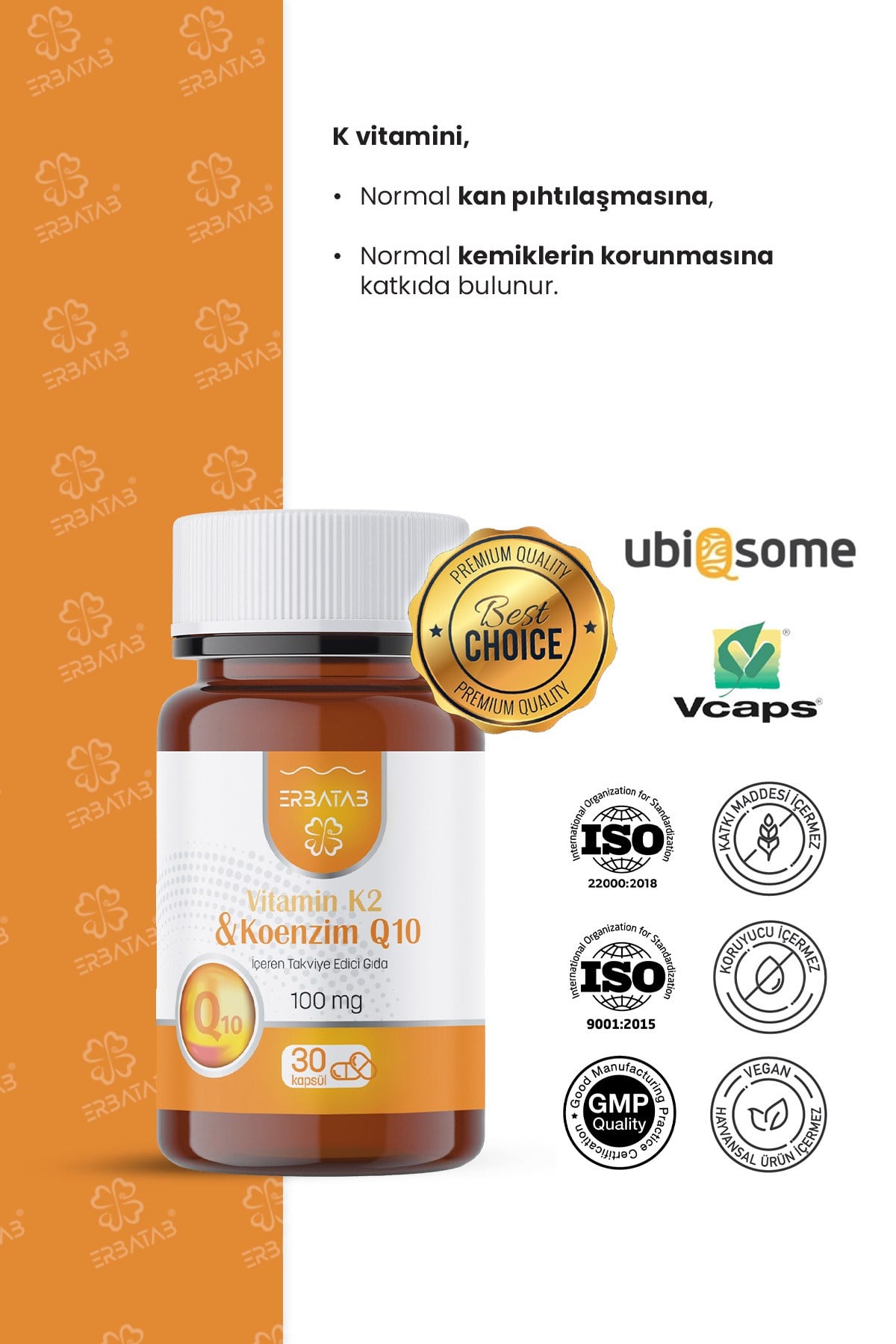 Erbatab Vitamin K2 ve Koenzim Q10 30 Kapsül 