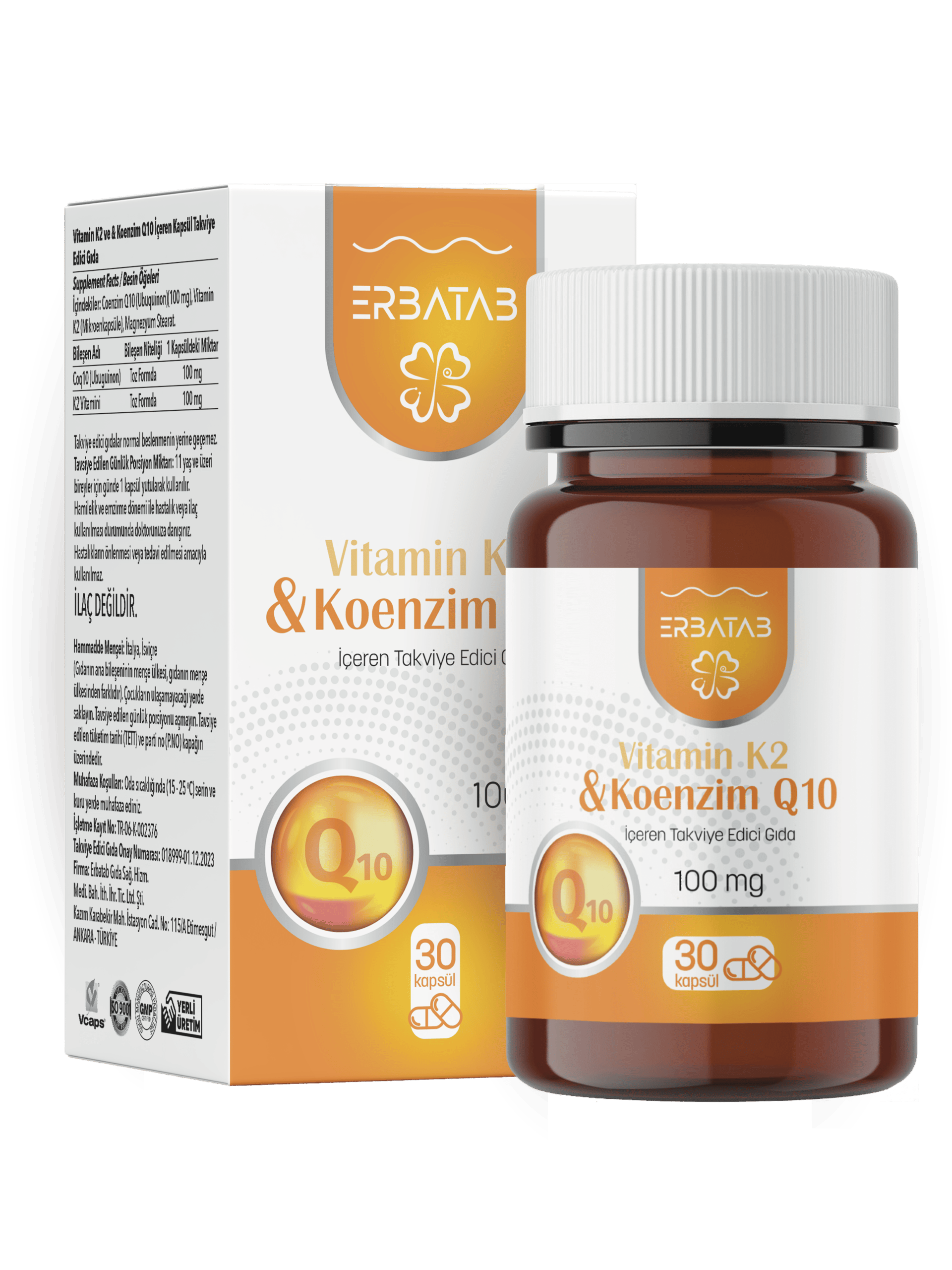 Erbatab Vitamin K2 ve Koenzim Q10 30 Kapsül 
