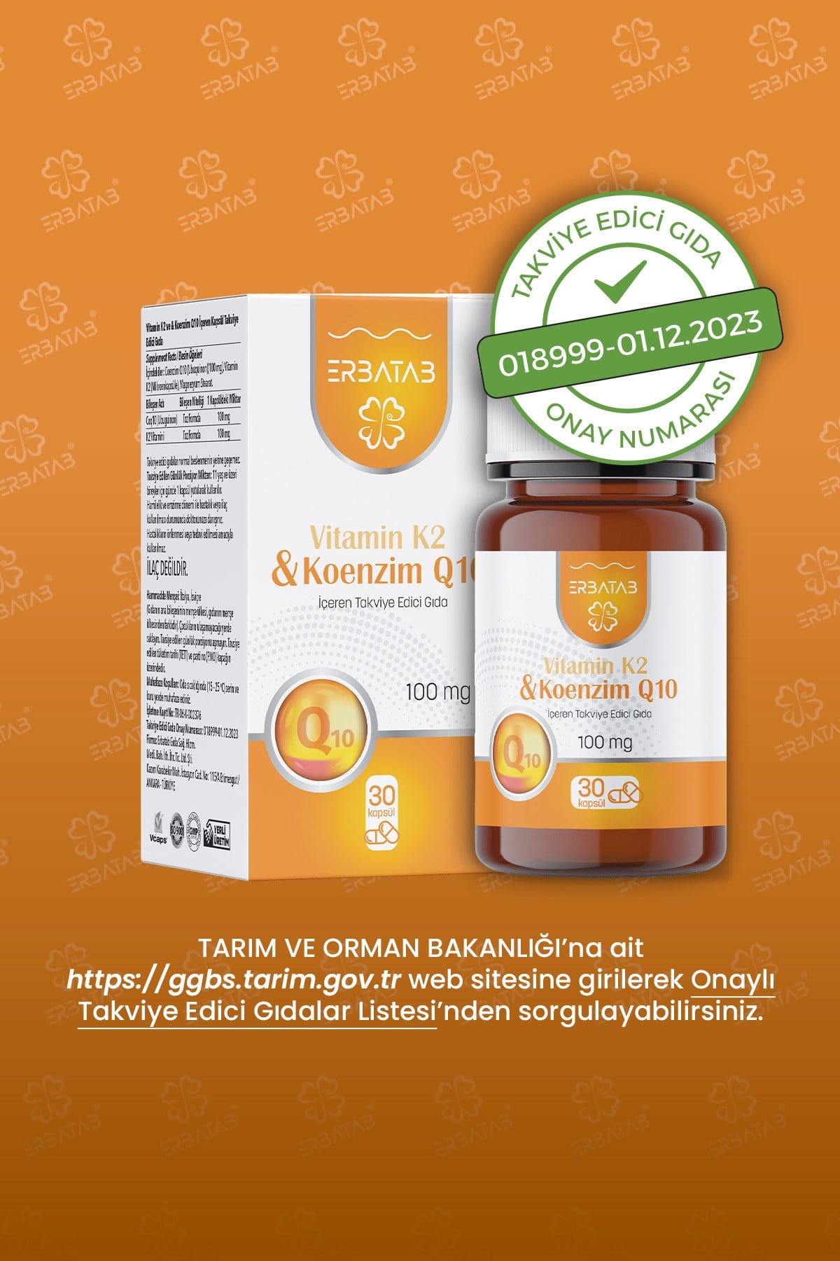 Erbatab Vitamin K2 ve Koenzim Q10 30 Kapsül 