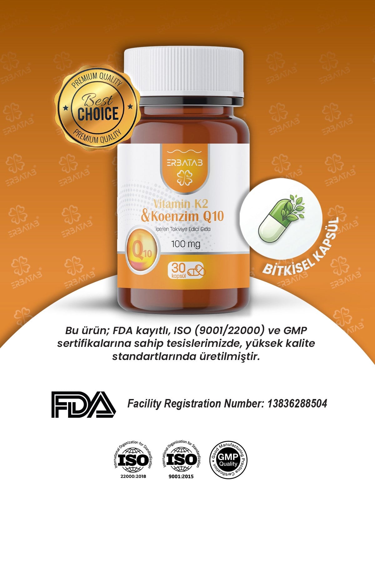 Erbatab Vitamin K2 ve Koenzim Q10 30 Kapsül 