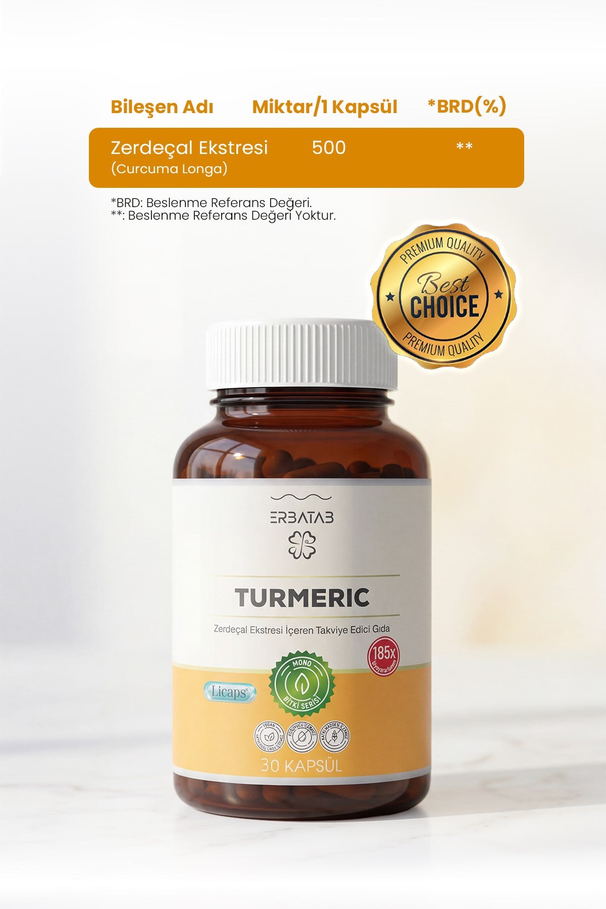Erbatab Zerdeçal Curcumin Ekstresi 30 Kapsül Licap s®