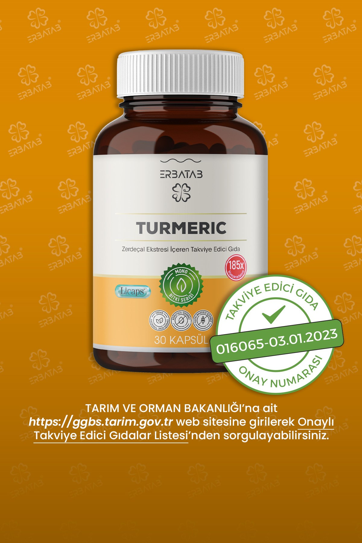 Erbatab Zerdeçal Curcumin Ekstresi 30 Kapsül Licap s®