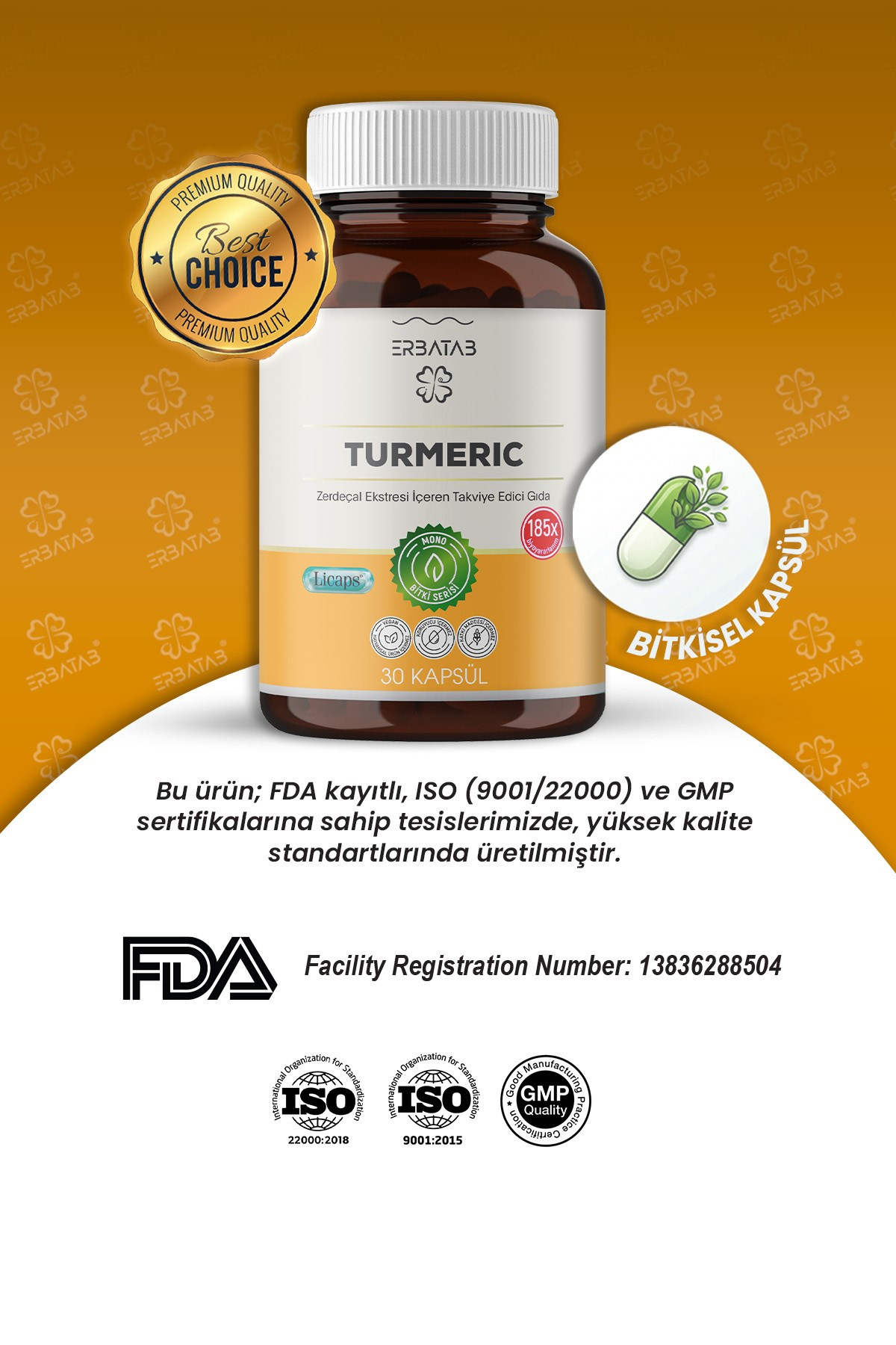 Erbatab Zerdeçal Curcumin Ekstresi 30 Kapsül Licap s®