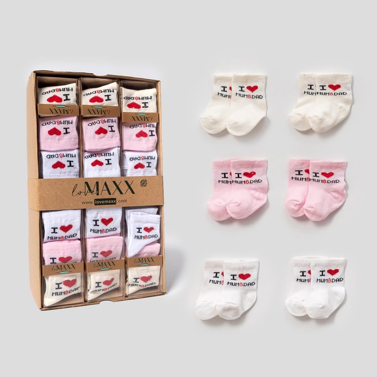 KIZ 0/3-3/6 AY MOM DAD 6LI ÇORAP 12Lİ BOX