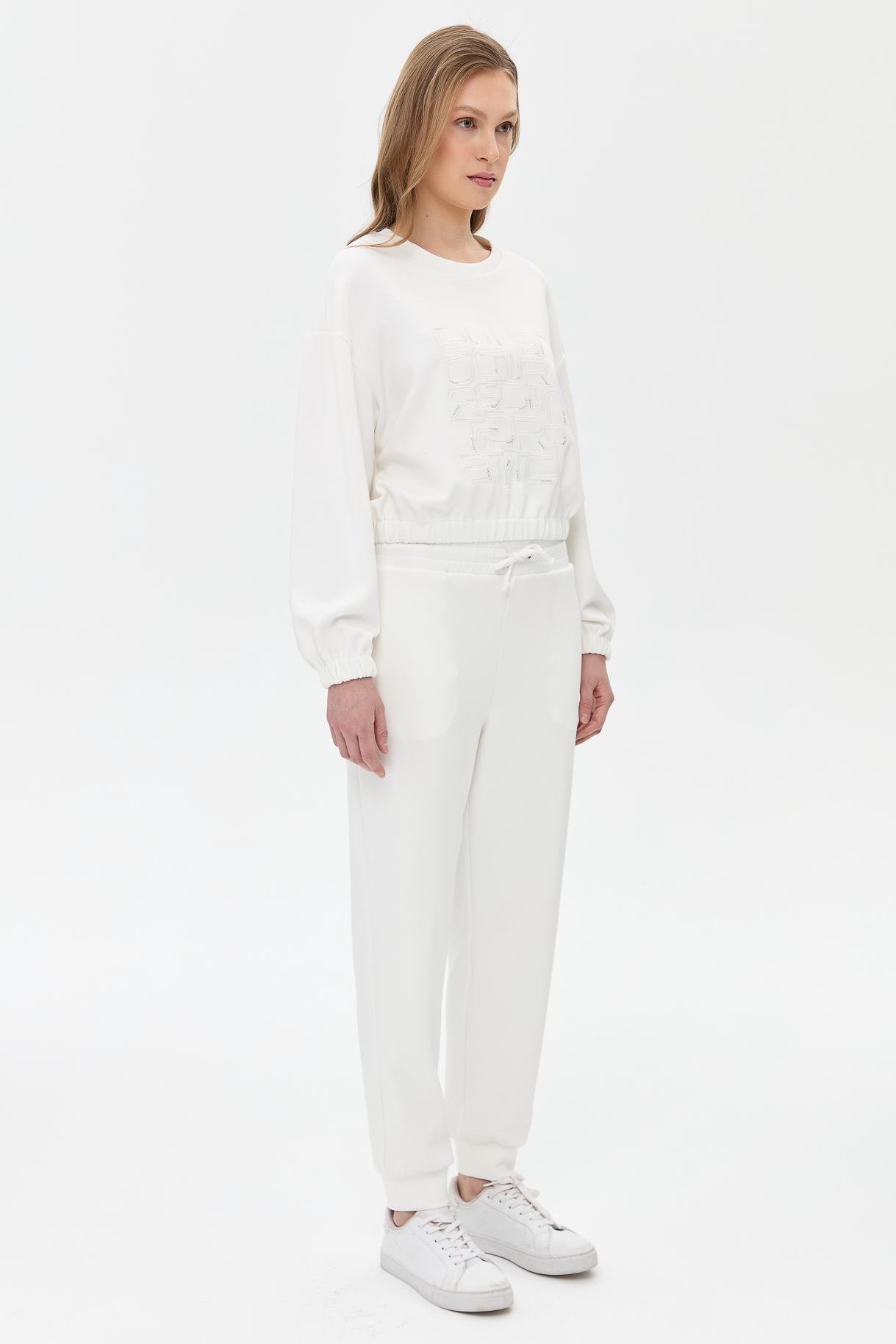 Bel ve Paça Lastikli Modal Pantolon-BEYAZ