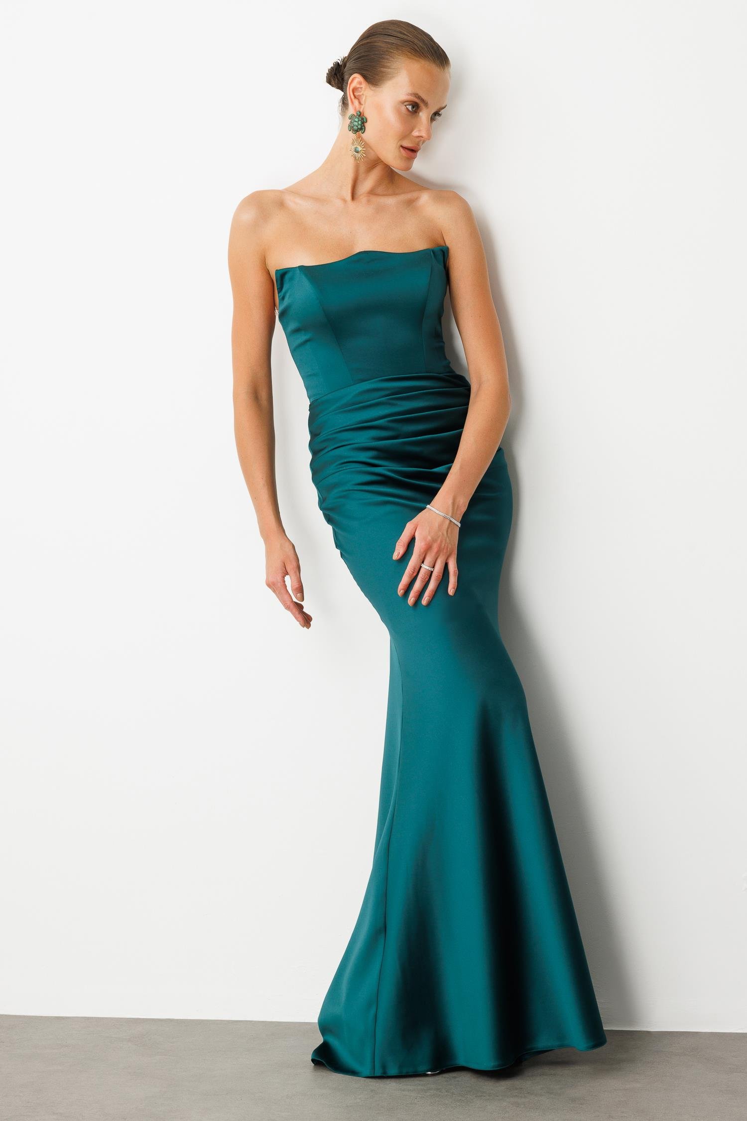 Beli Drapeli Abiye Elbise-ZÜMRÜT