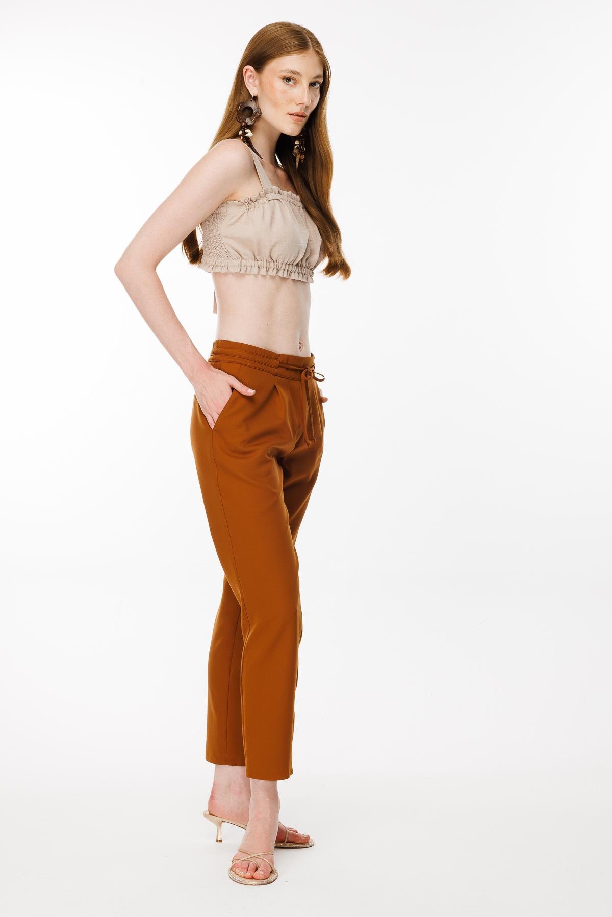 Beli Lastikli Bağcıklı Pantolon-TARÇIN