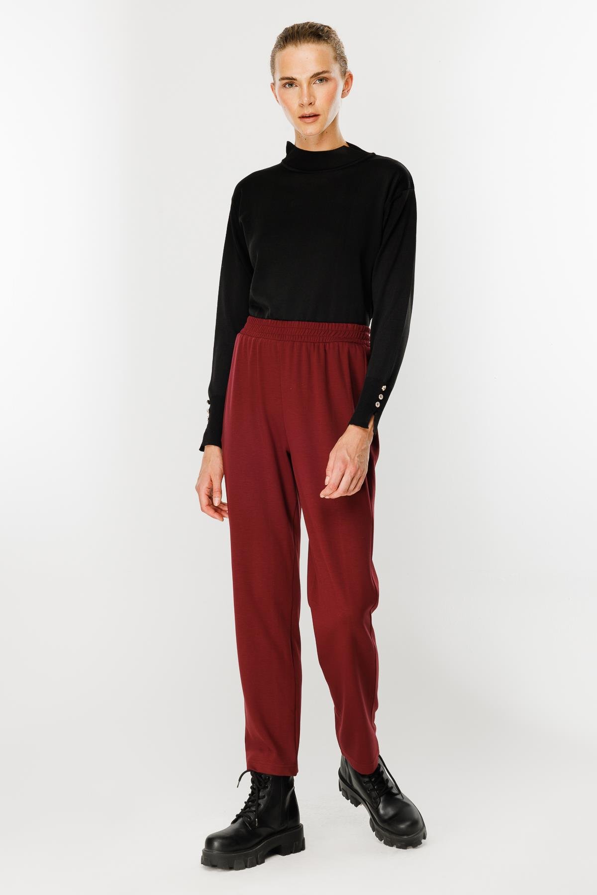 Beli Lastikli Modal Eşofman Altı-BORDO