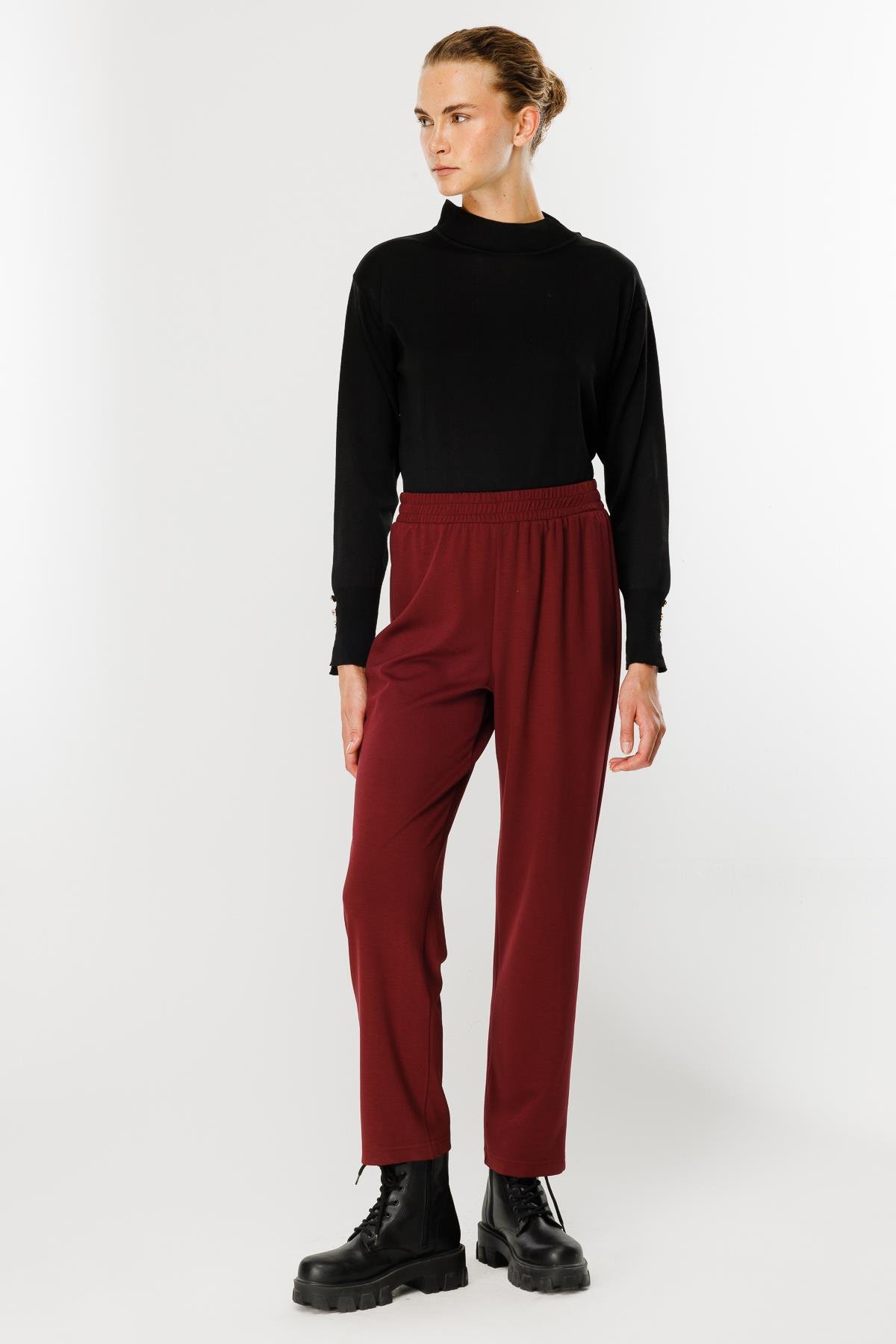 Beli Lastikli Modal Eşofman Altı-BORDO