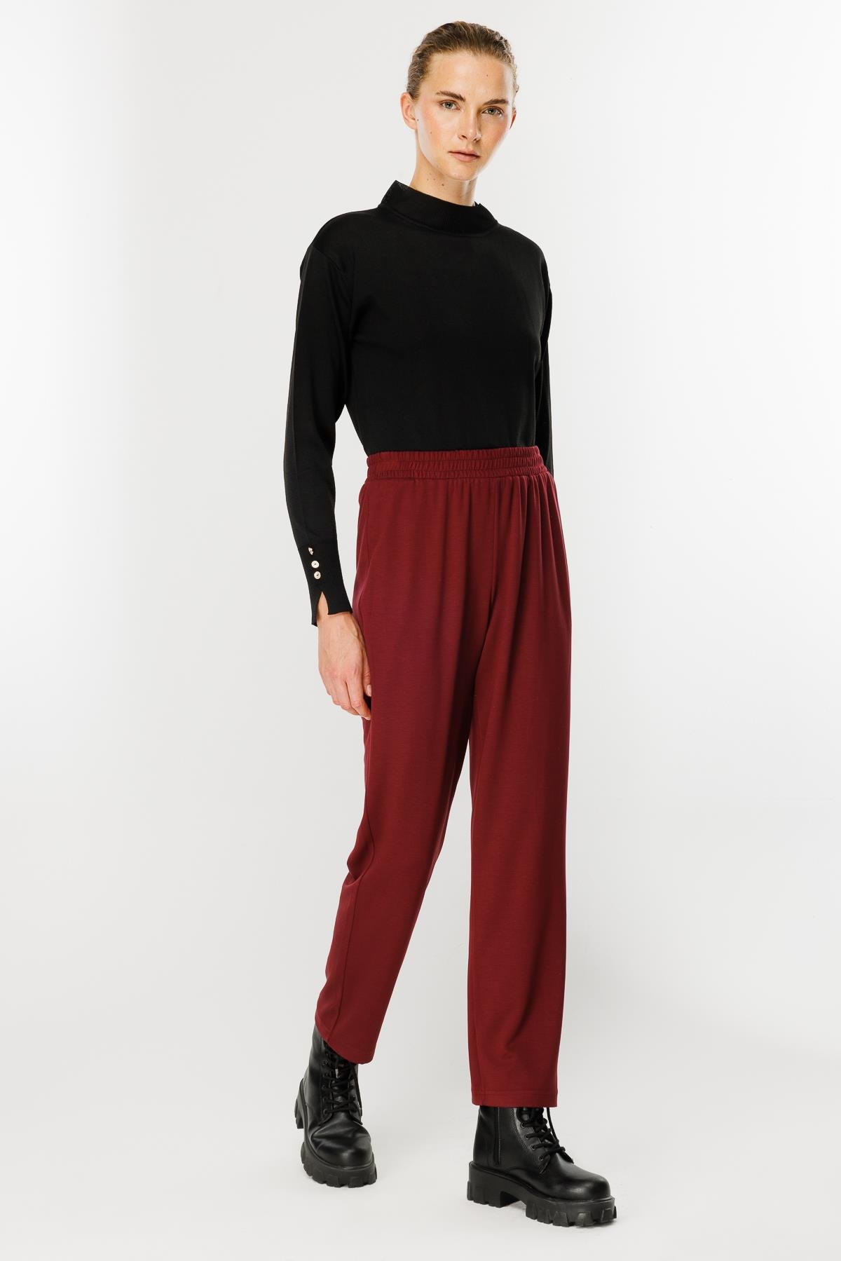 Beli Lastikli Modal Eşofman Altı-BORDO