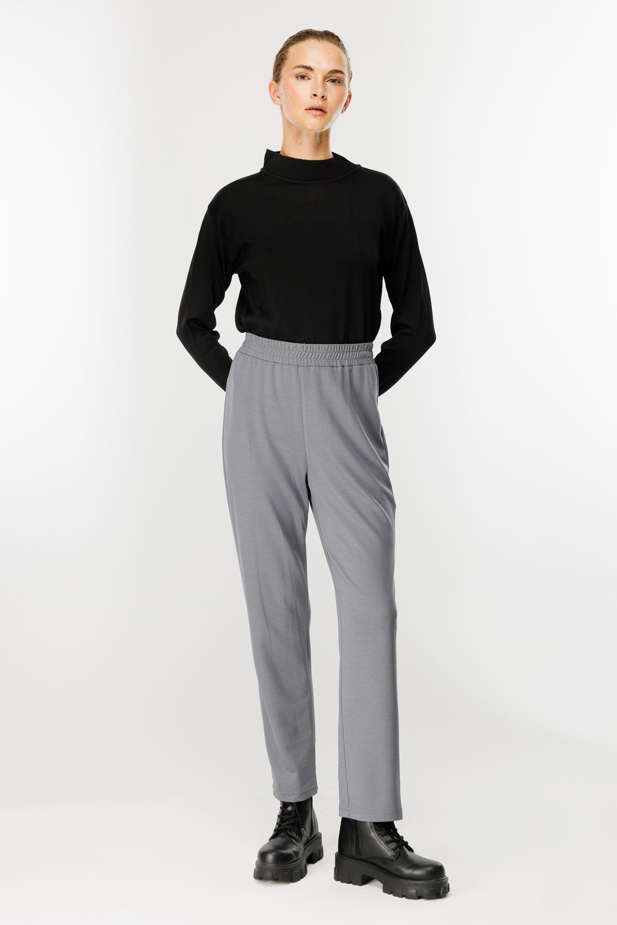 Beli Lastikli Modal Eşofman Altı-GRİ