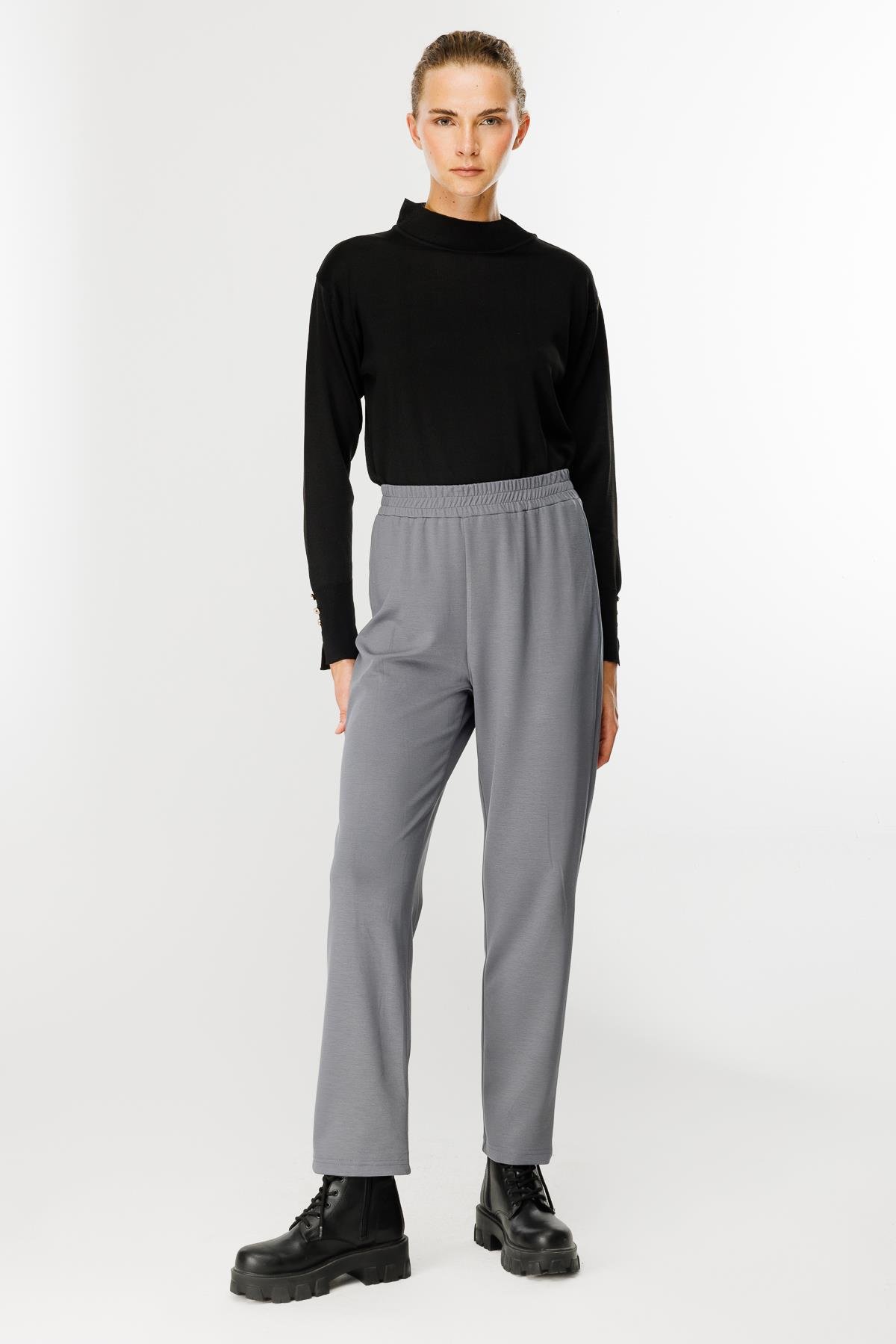 Beli Lastikli Modal Eşofman Altı-GRİ