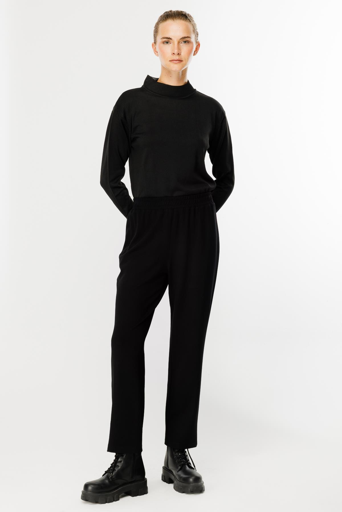 Beli Lastikli Modal Eşofman Altı-SİYAH