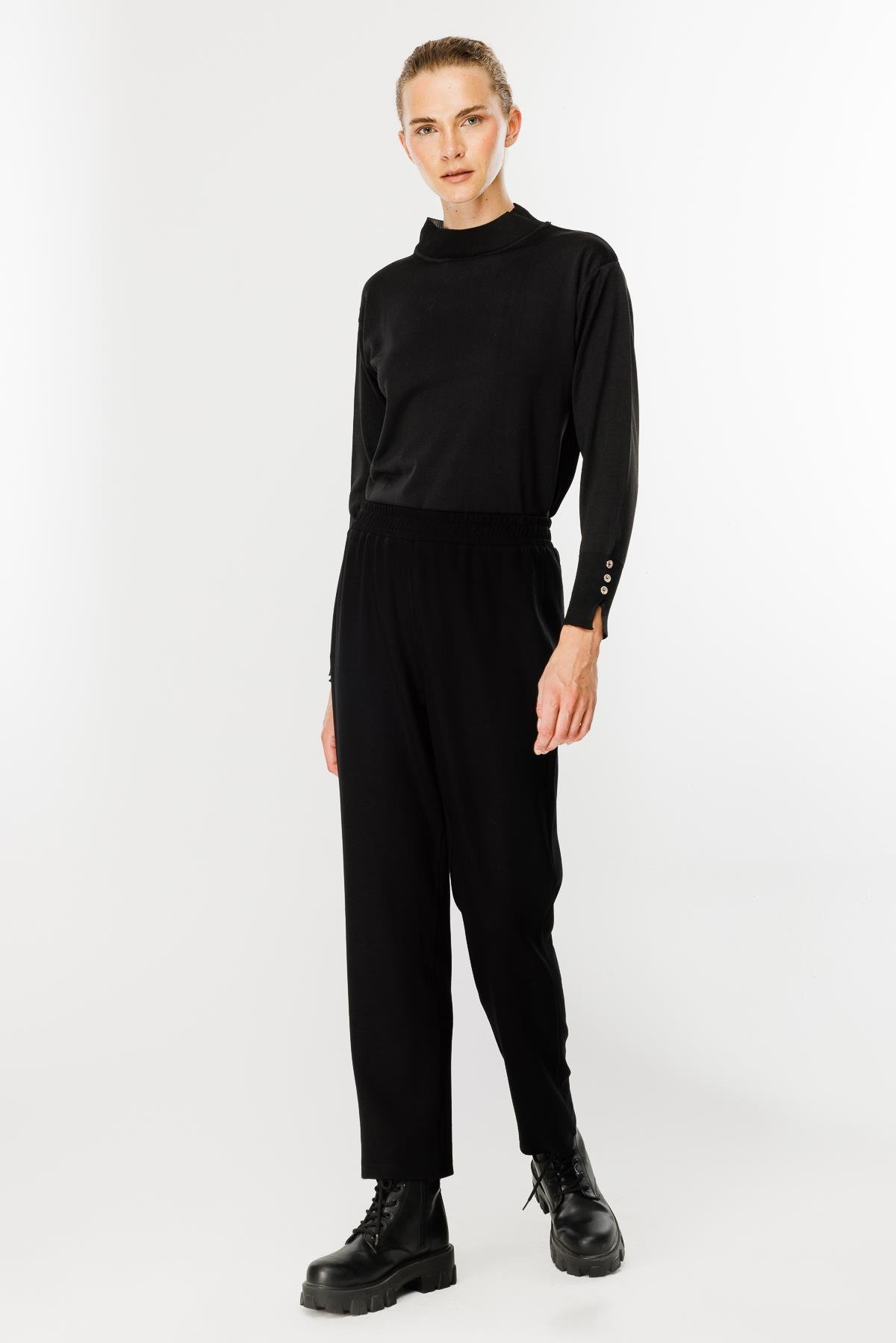 Beli Lastikli Modal Eşofman Altı-SİYAH