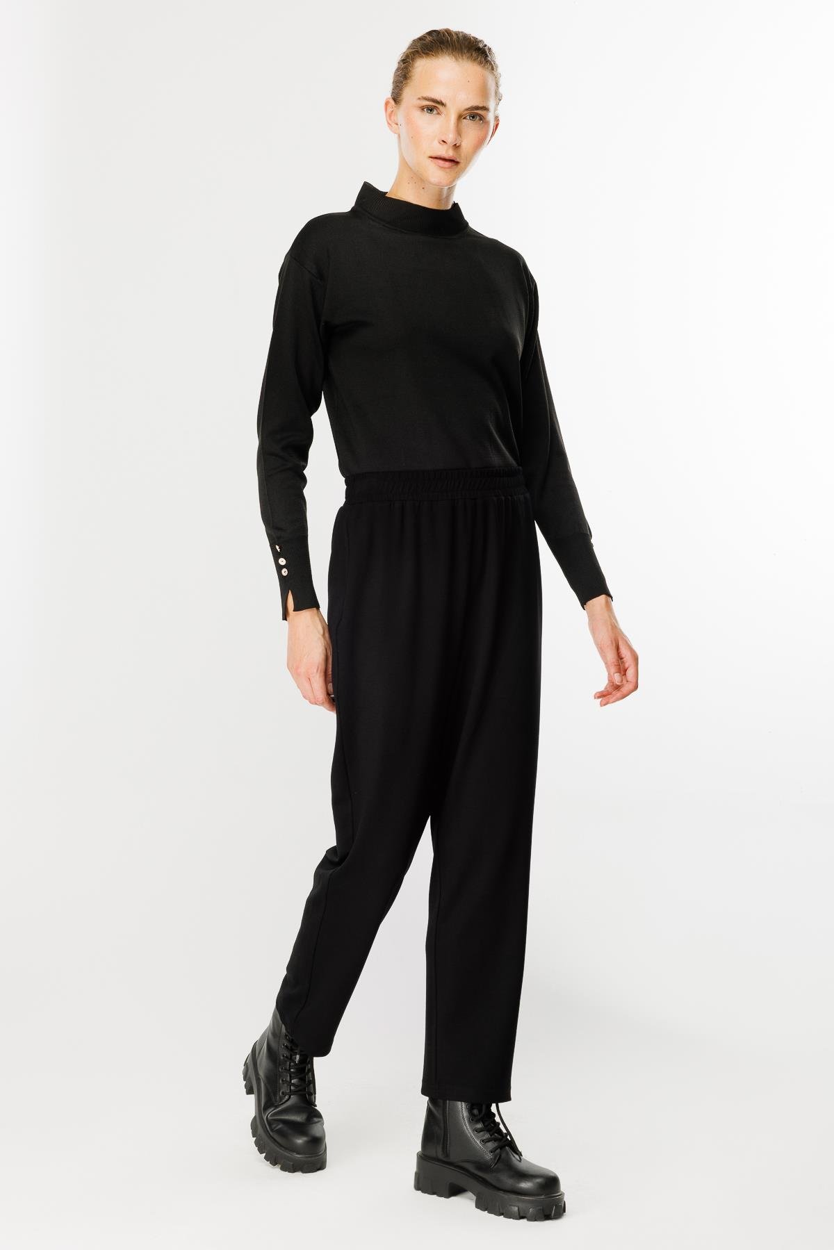 Beli Lastikli Modal Eşofman Altı-SİYAH