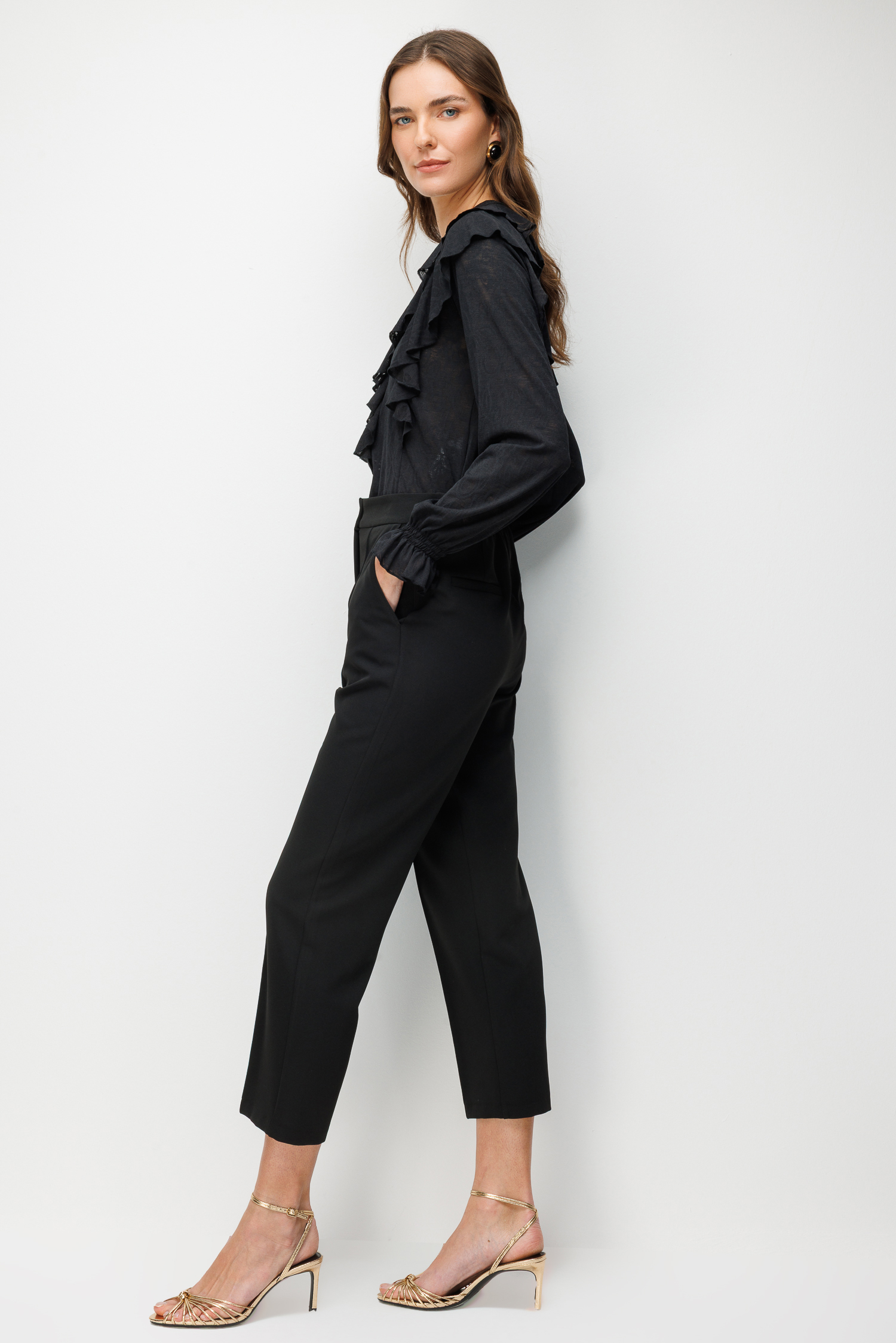 Beli Lastikli Scuba Krep Pantolon-SİYAH