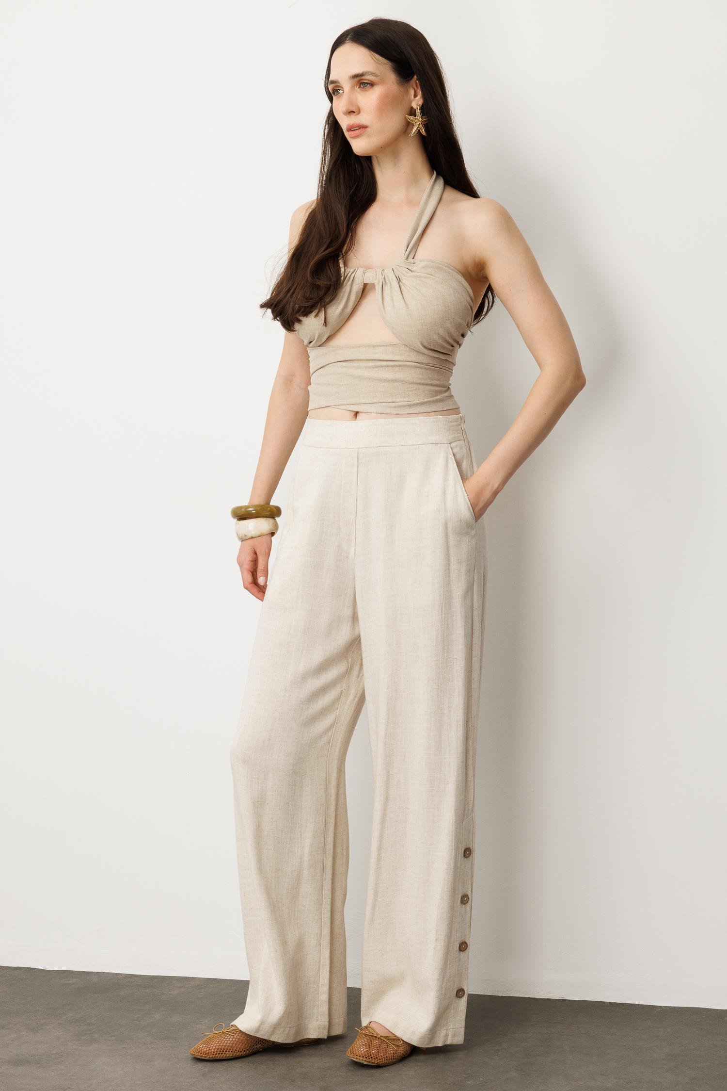 Bol Paça Viskon Pantolon-TAŞ