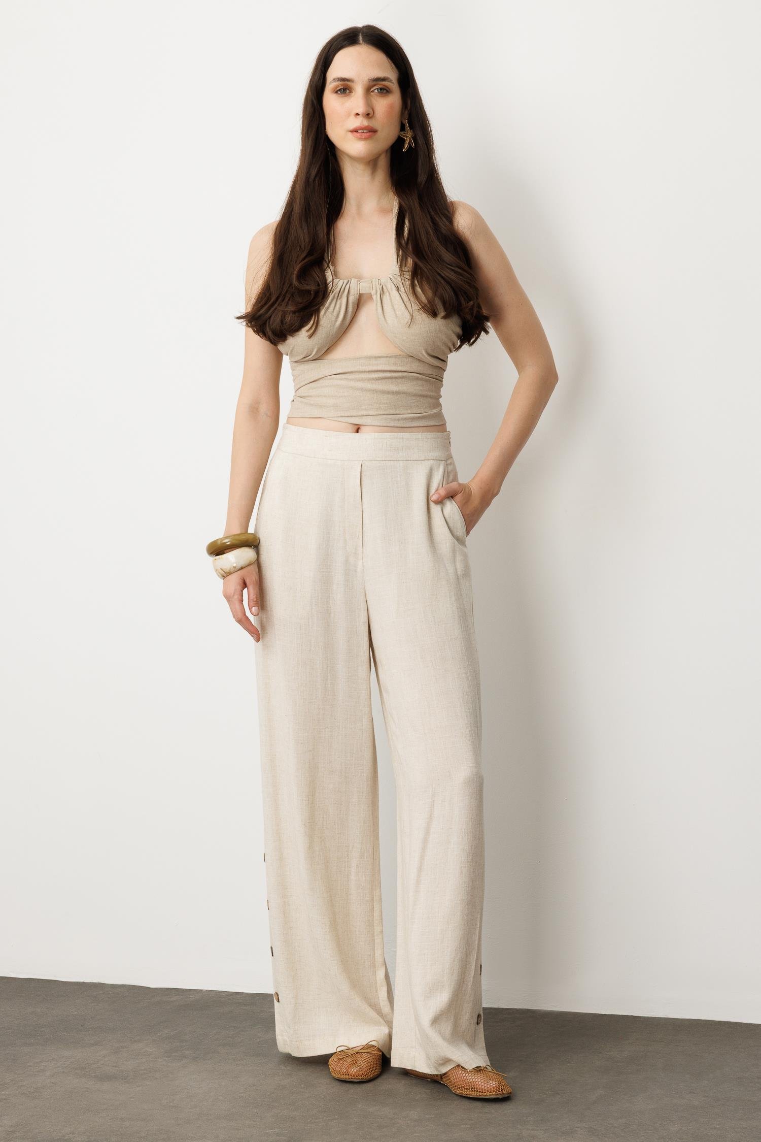 Bol Paça Viskon Pantolon-TAŞ