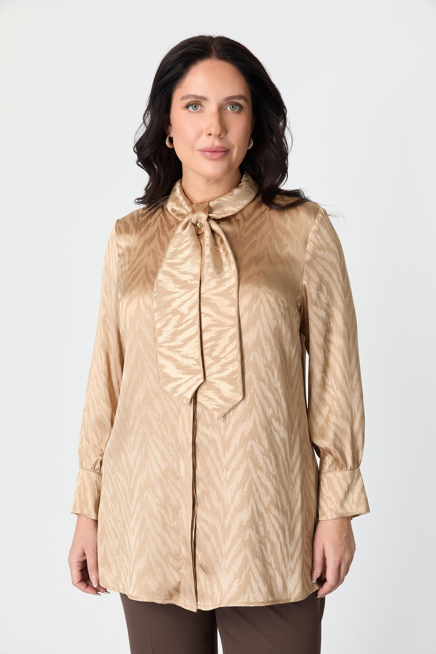 Büyük Beden Bağlama Detaylı Tunik Gömlek-