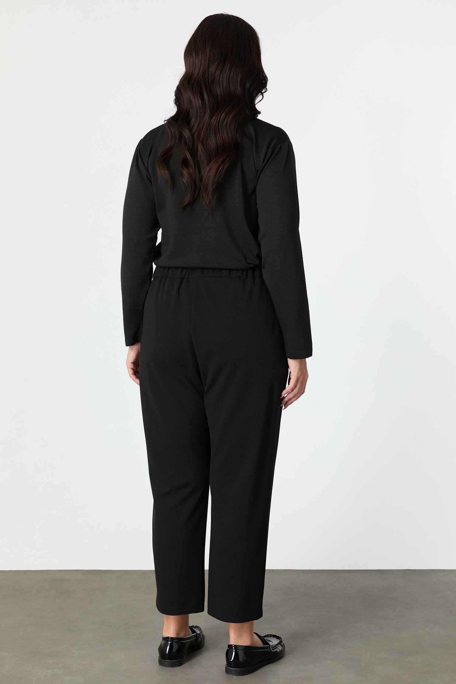 Büyük Beden Beli Lastikli Pantolon-SİYAH