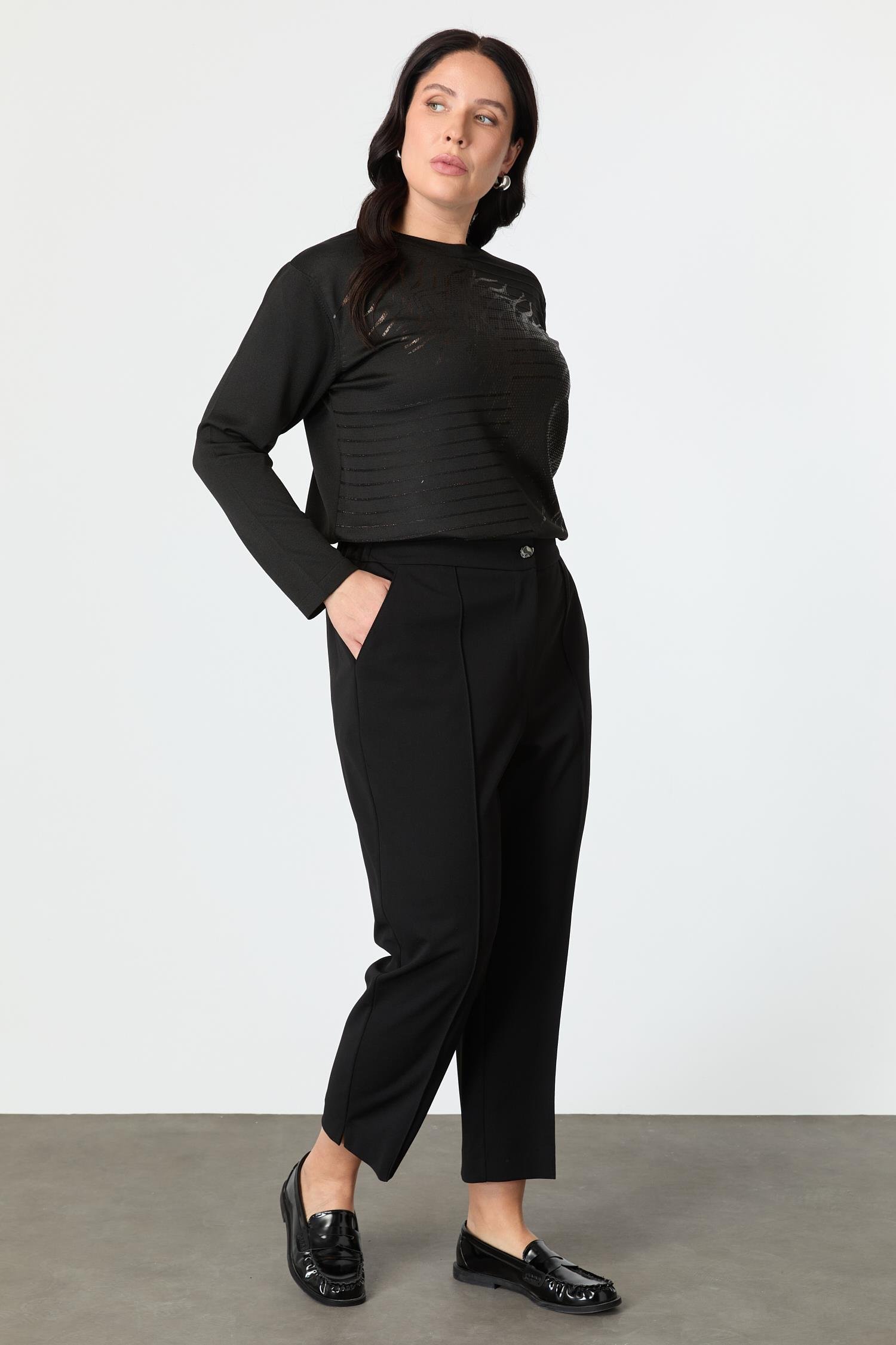 Büyük Beden Beli Lastikli Pantolon-SİYAH