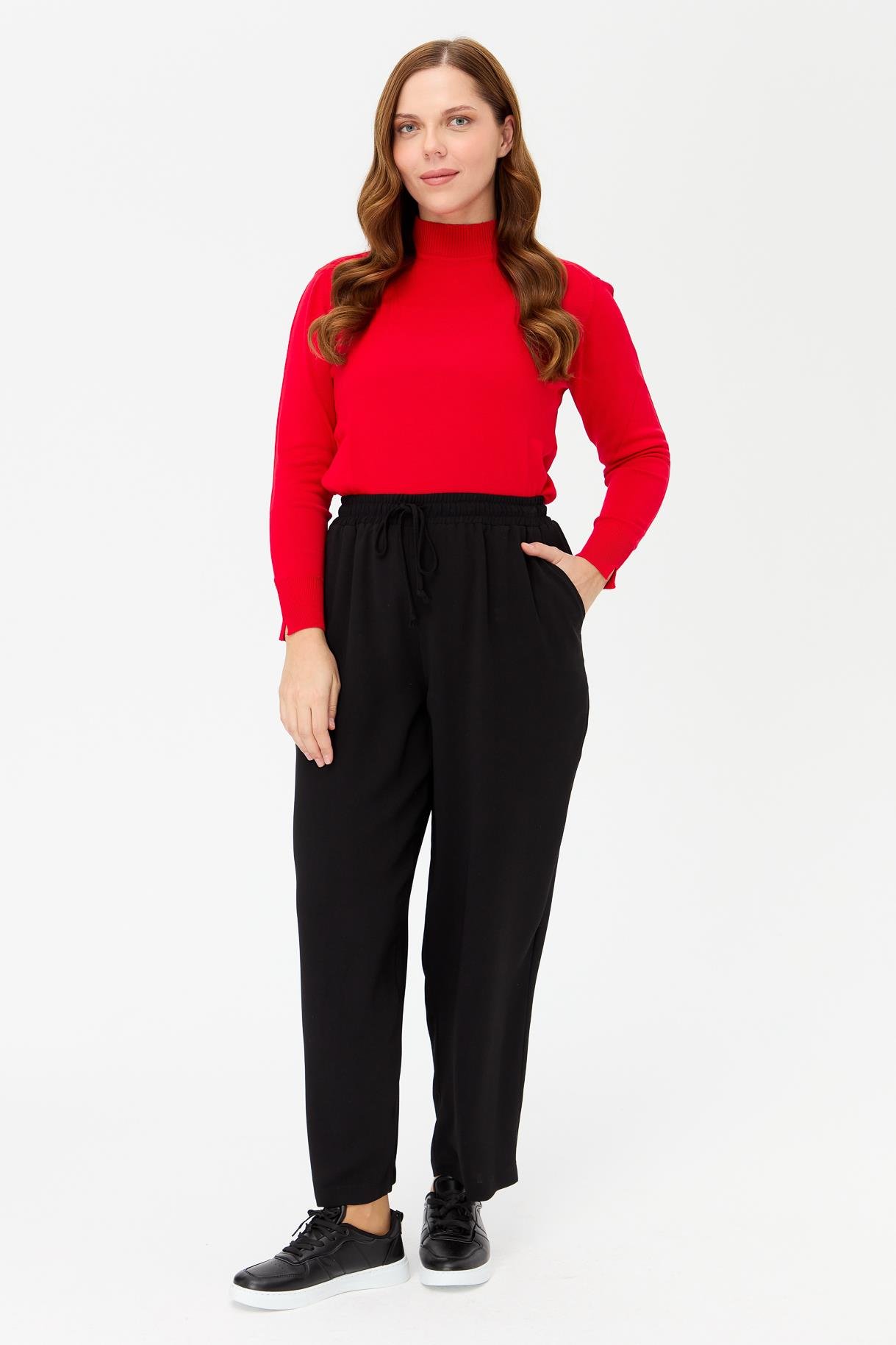 Büyük Beden Beli Lastikli Pantolon-SİYAH