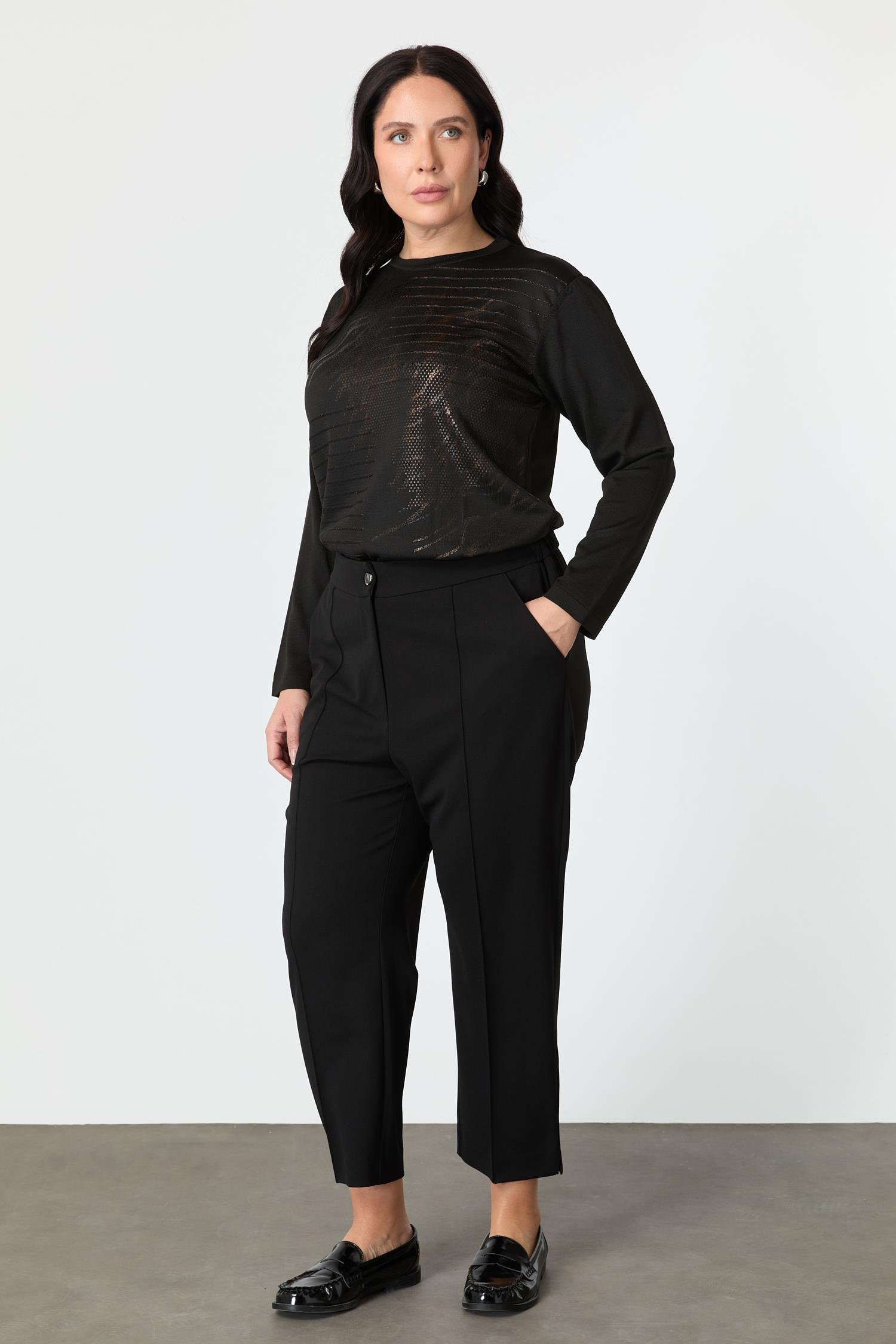 Büyük Beden Beli Lastikli Pantolon-SİYAH