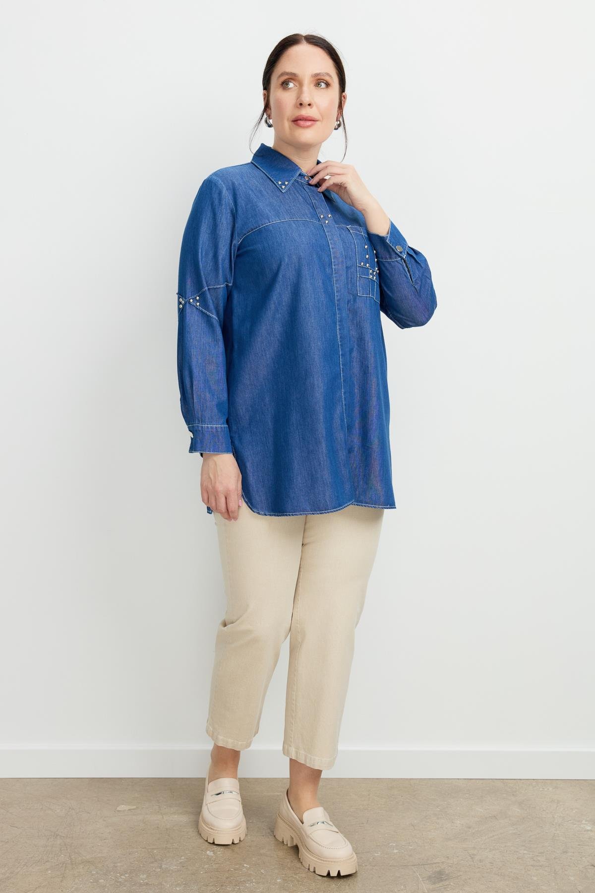 Büyük Beden Cep Detay Kot Tunik-LACI