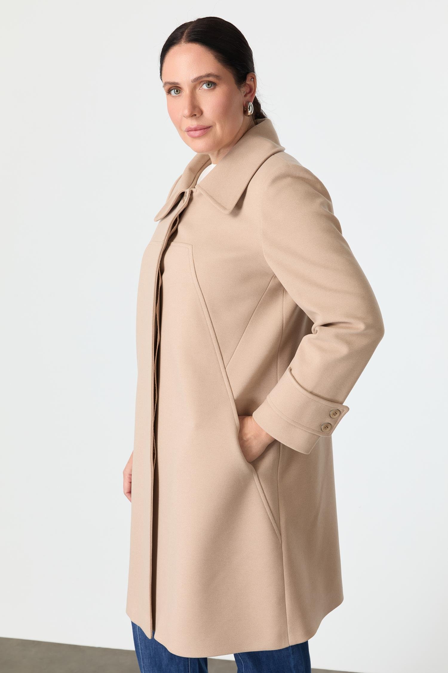 Büyük Beden Cep Detaylı Kaban-BEJ